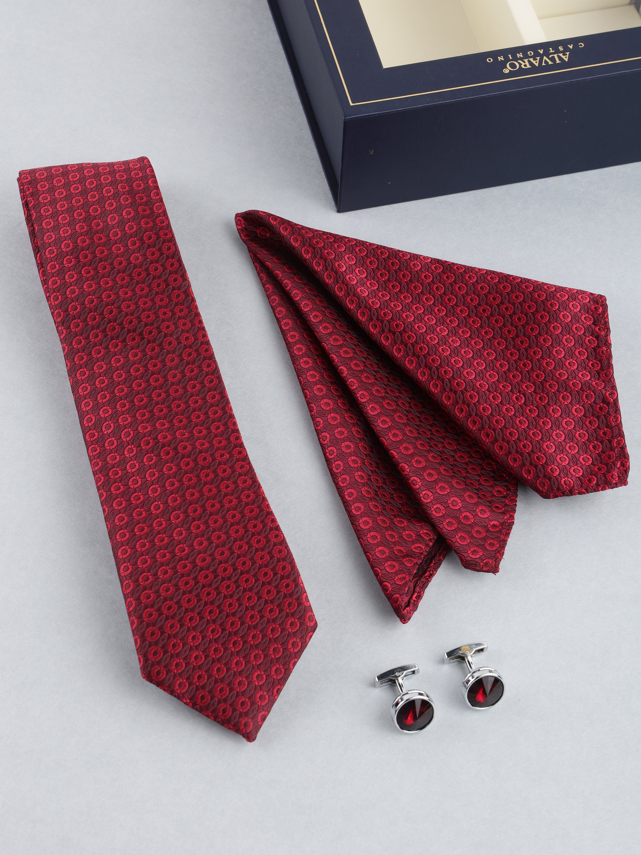 Maroon Geometric Necktie Gift Set