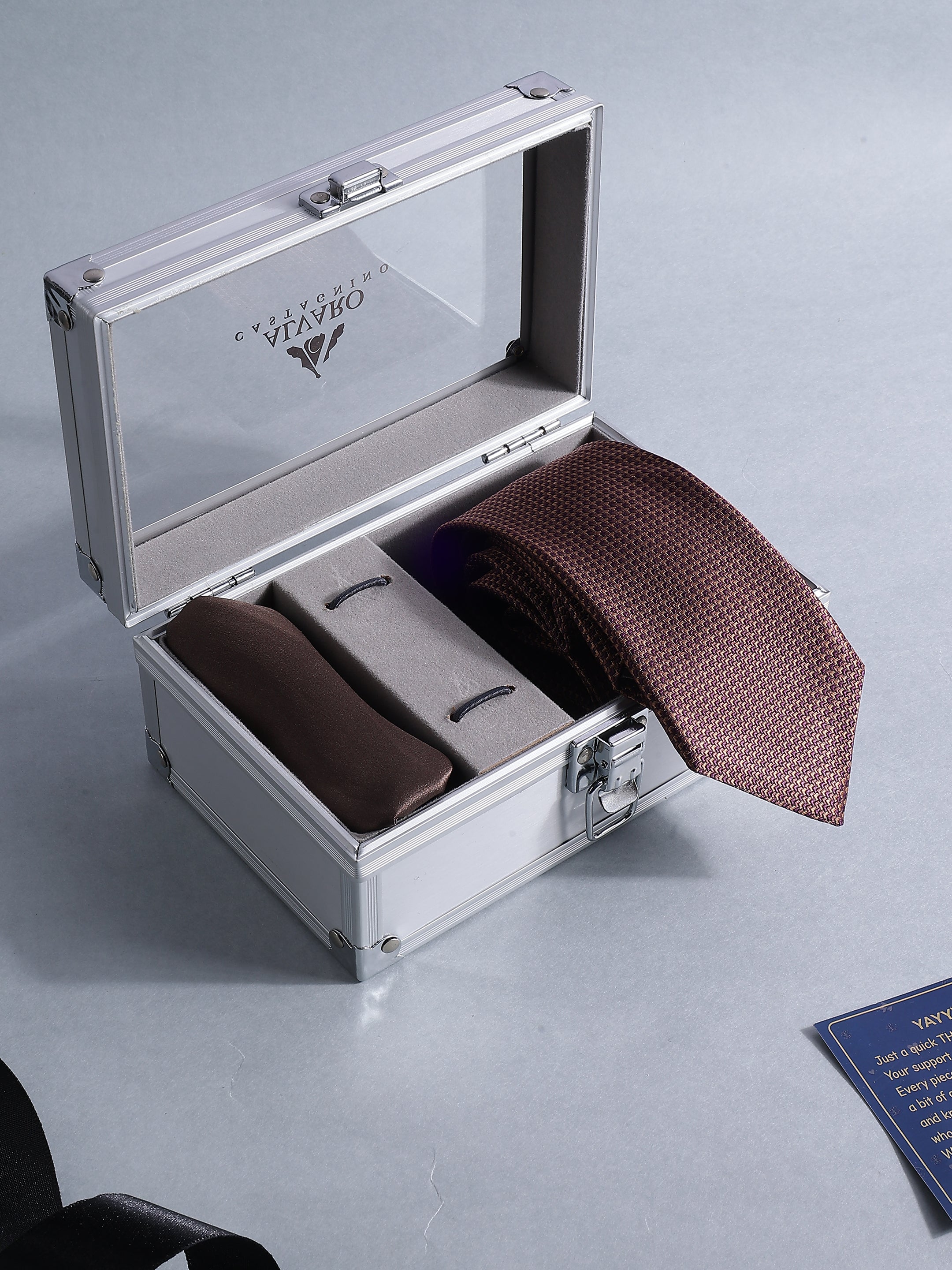 Chocolate Brown Micro-Pattern Tie, Pocket Square & Cufflink Set