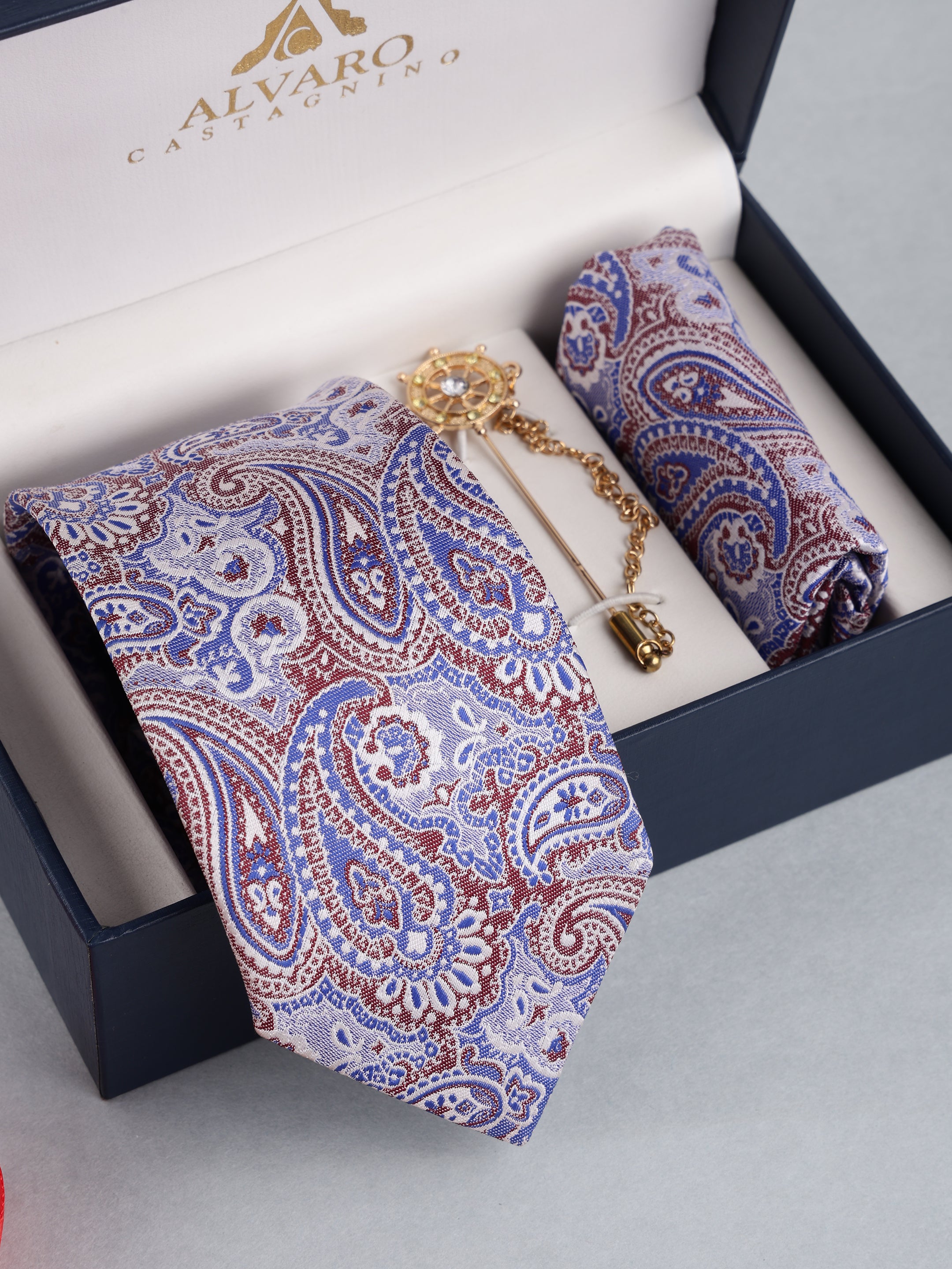 Pastel Paisley Necktie with Lapel Pin Set