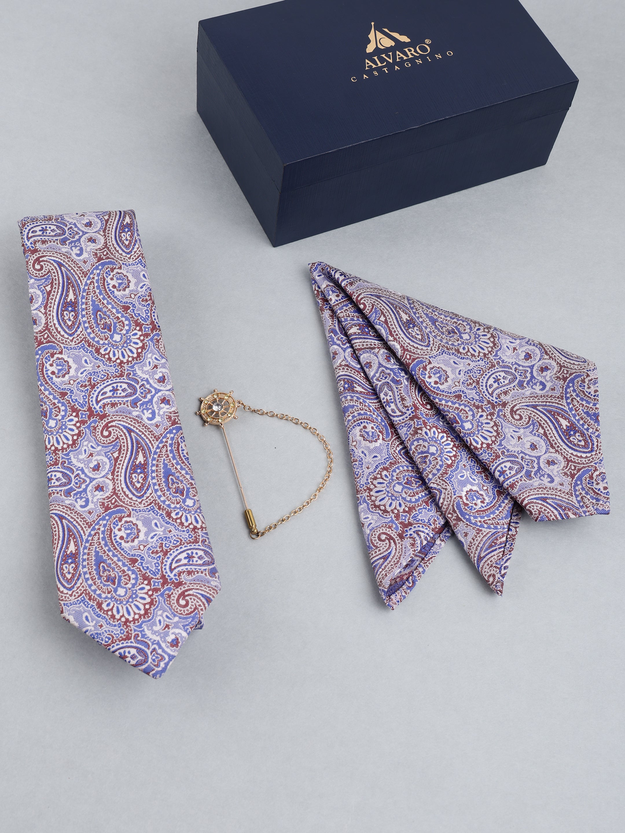 Pastel Paisley Necktie with Lapel Pin Set