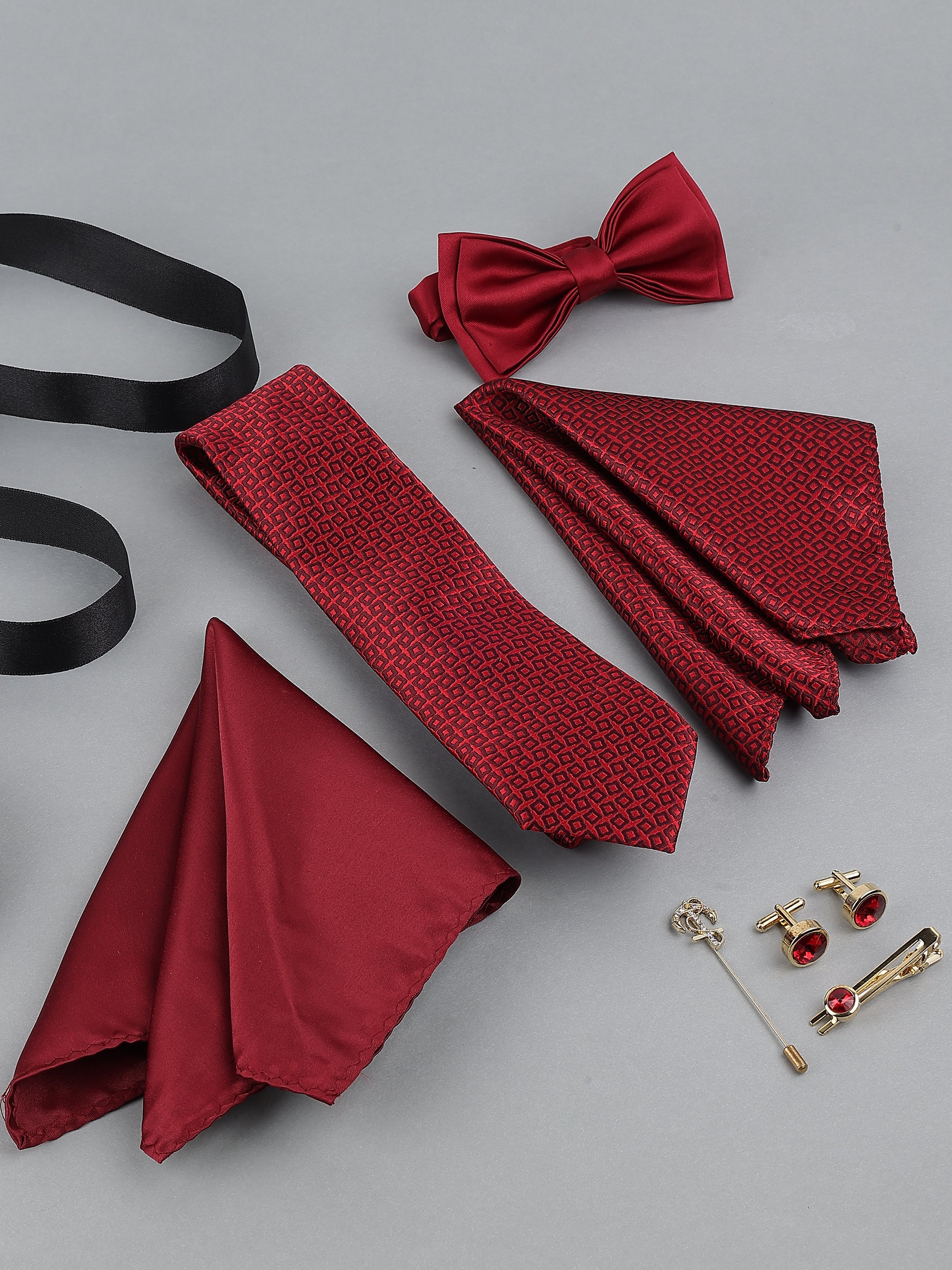 Maroon Geometric Formal Accessory Set