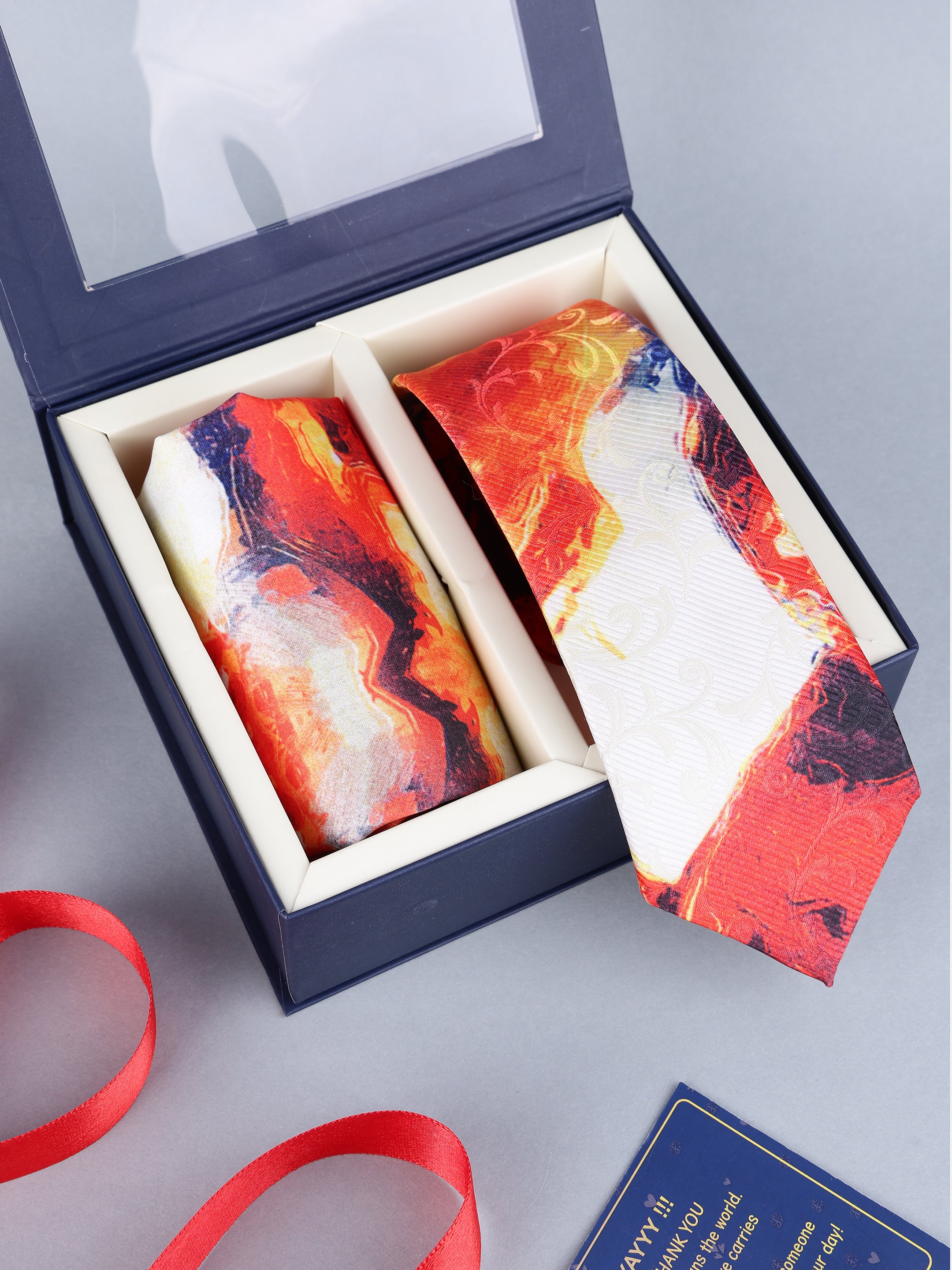 Abstract Fiery Marble Necktie & Pocket Square Gift Set