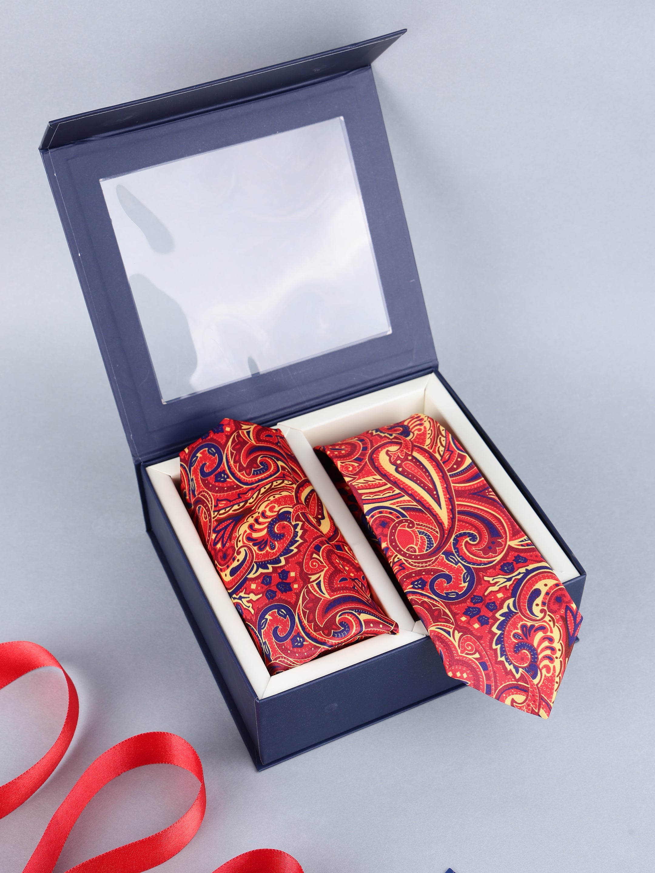 Crimson & Gold Grand Paisley Necktie & Pocket Square Set