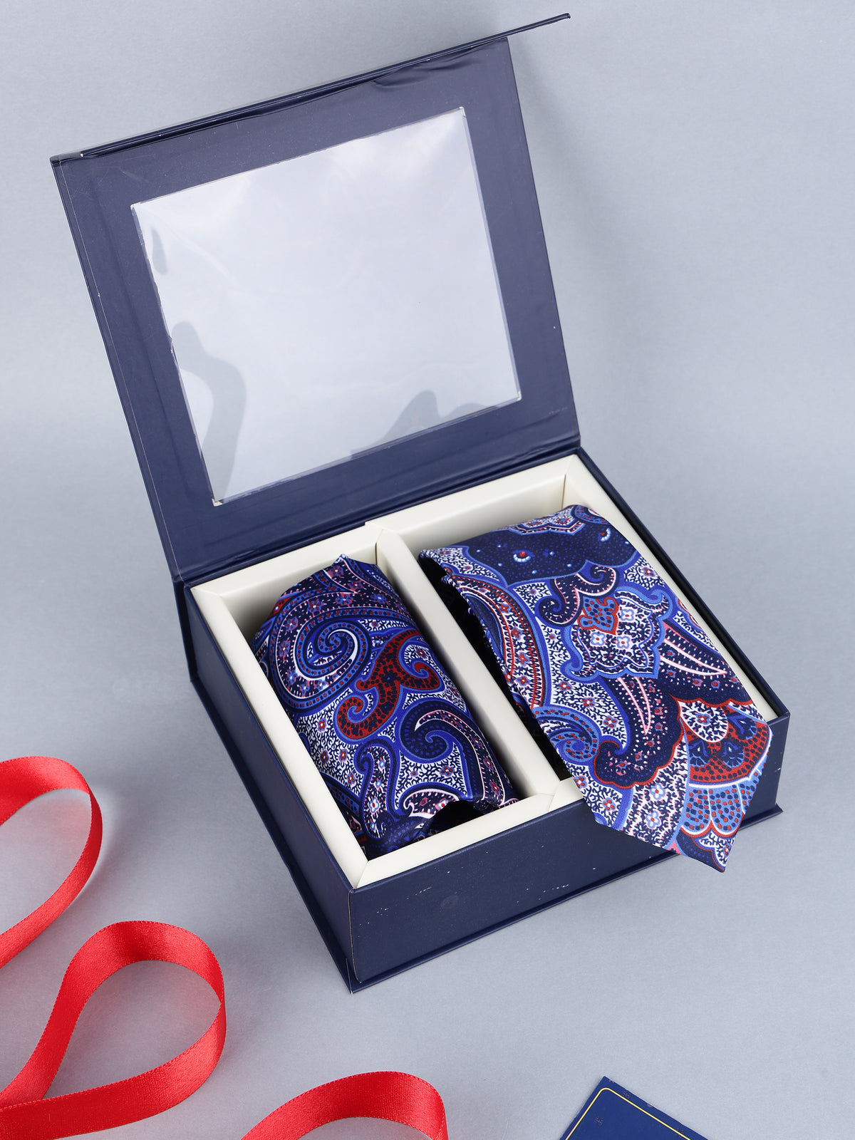 Deep Navy & Cobalt Paisley Necktie & Pocket Square Set