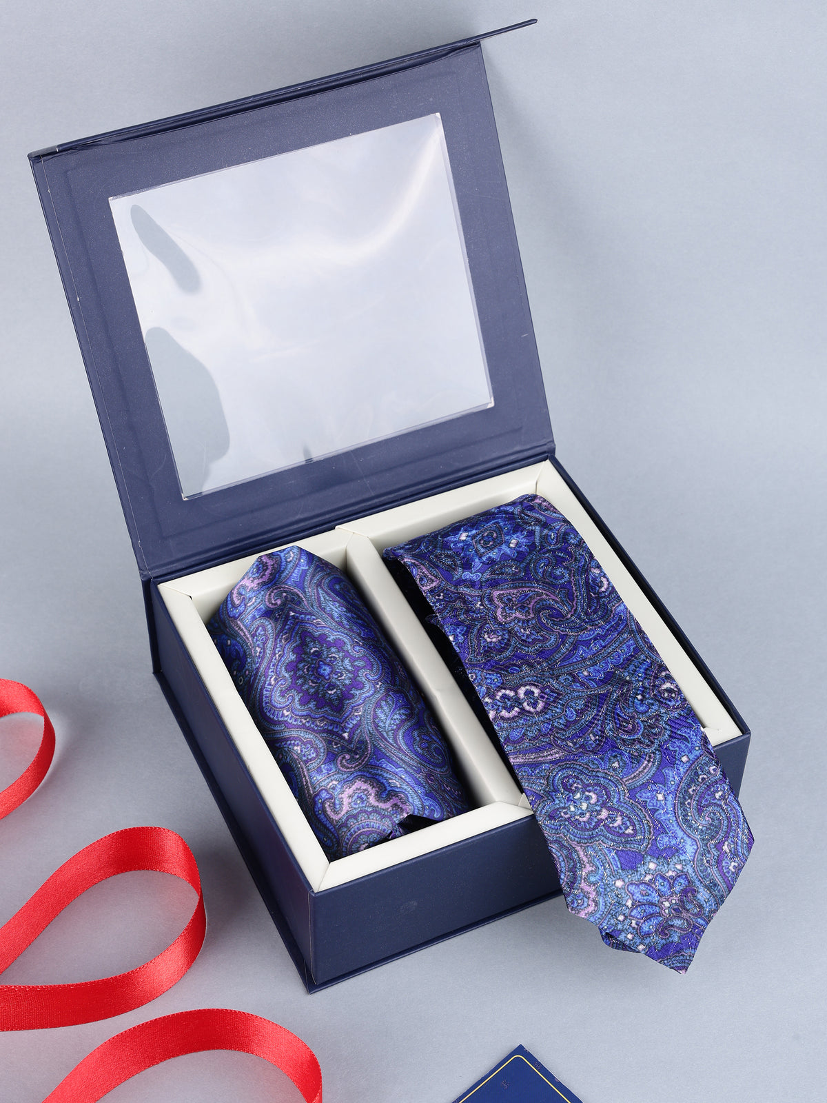 Royal Blue & Purple Paisley Necktie & Pocket Square Set