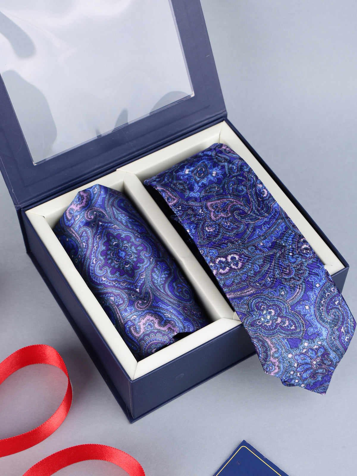 Royal Blue & Purple Paisley Necktie & Pocket Square Set