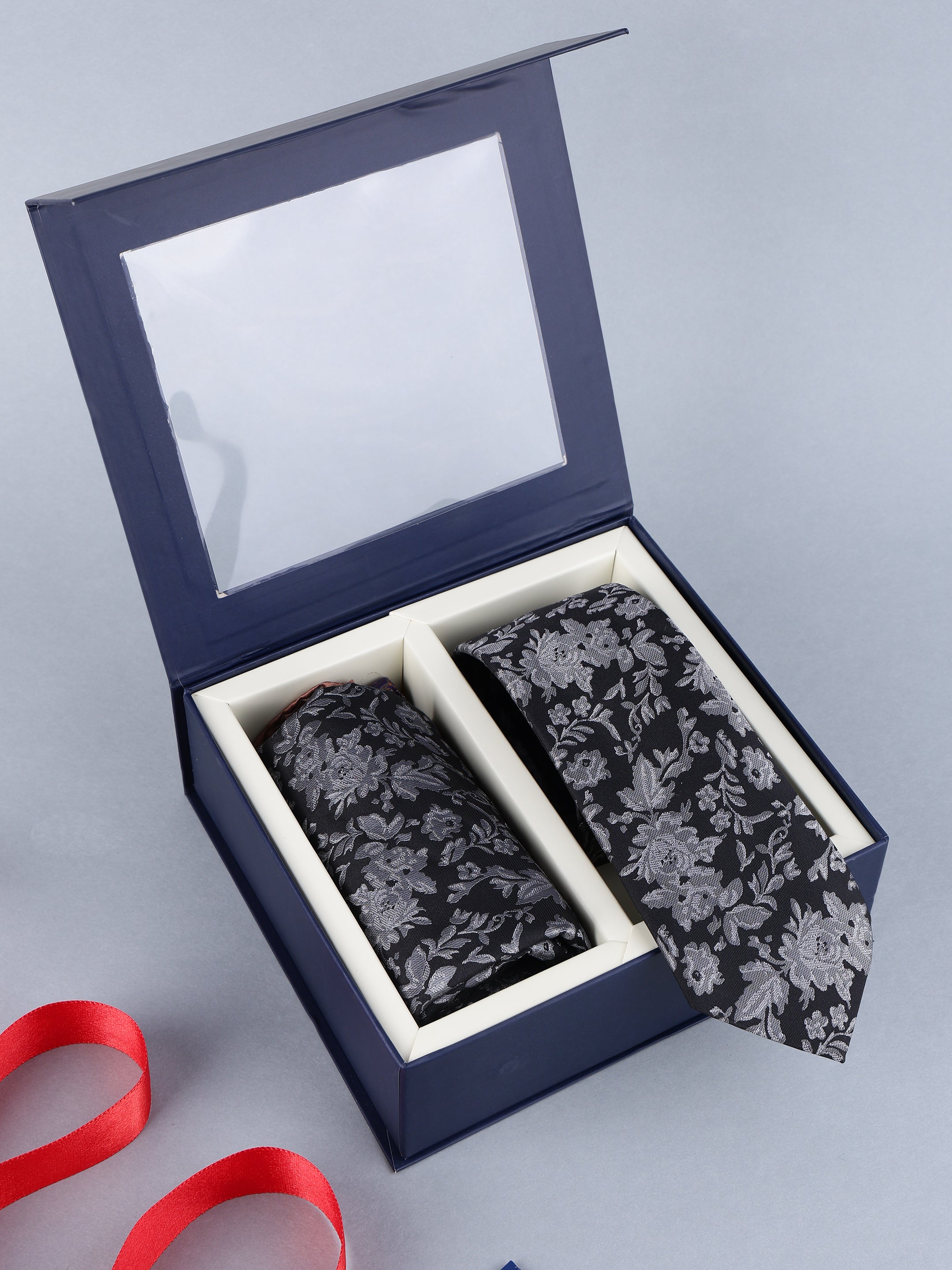 Black & Grey Floral Necktie Gift Set