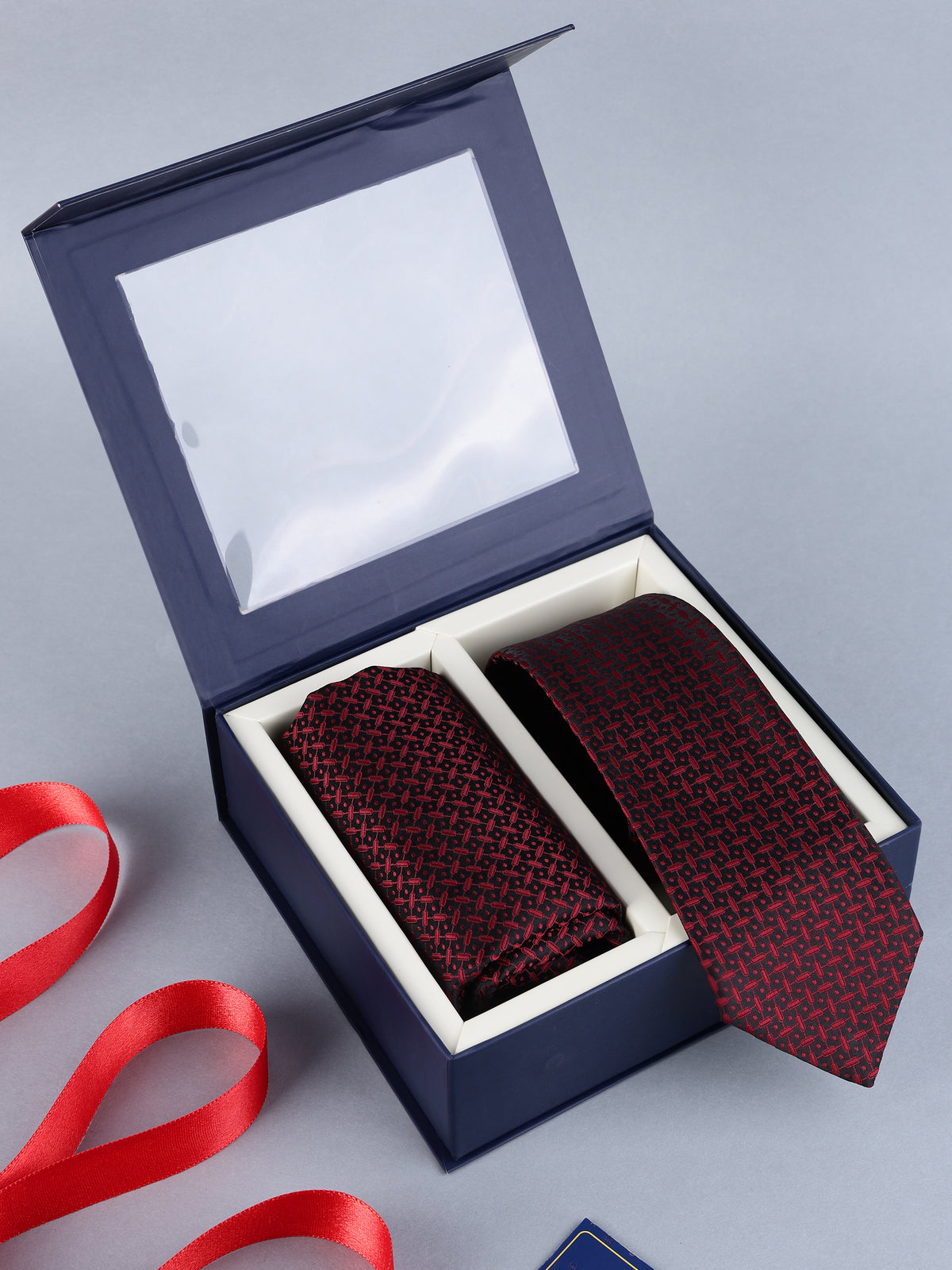 Deep Burgundy Geometric Lattice Necktie & Pocket Square Set