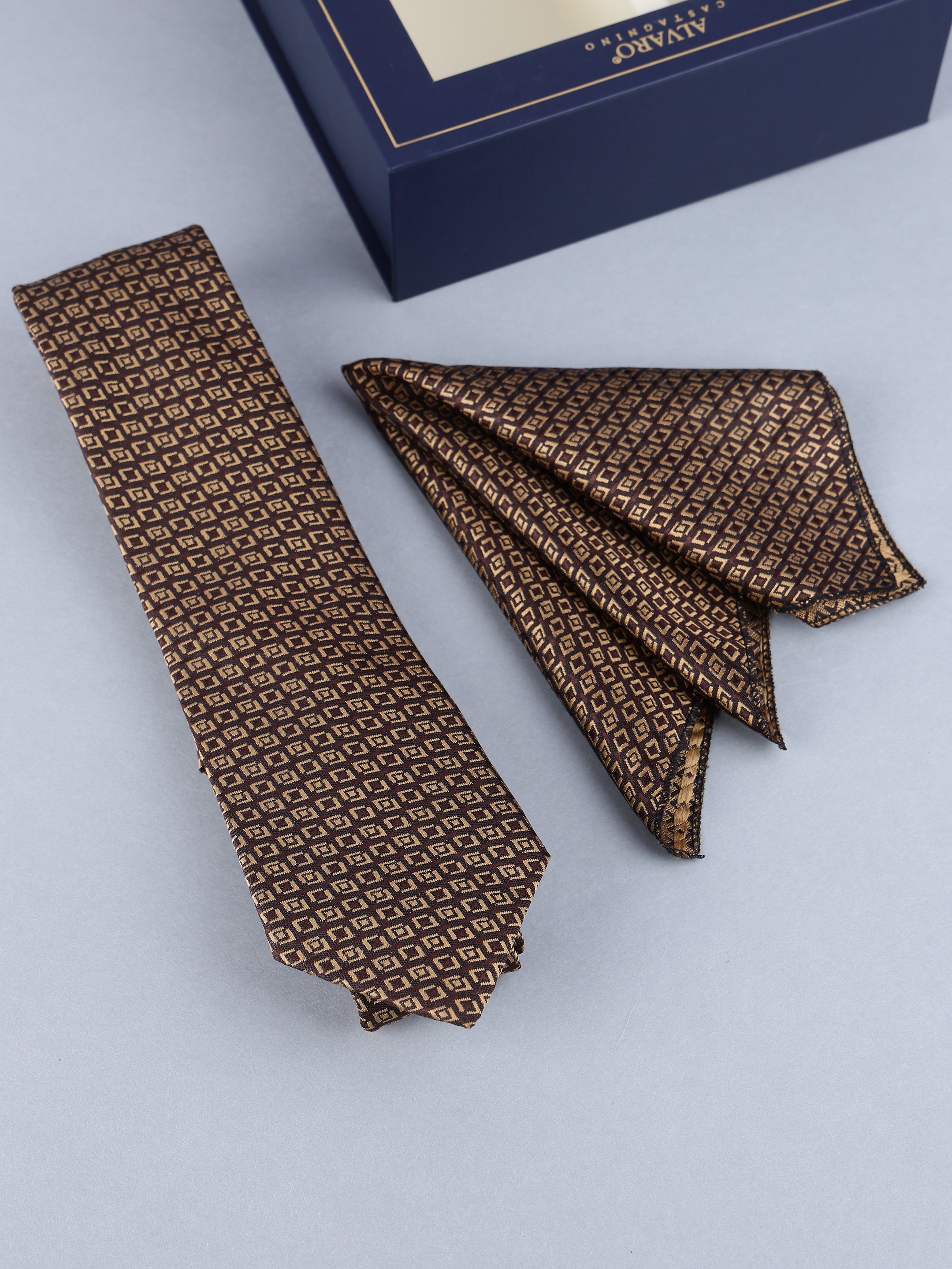 Brown & Gold Geometric Necktie Gift Set