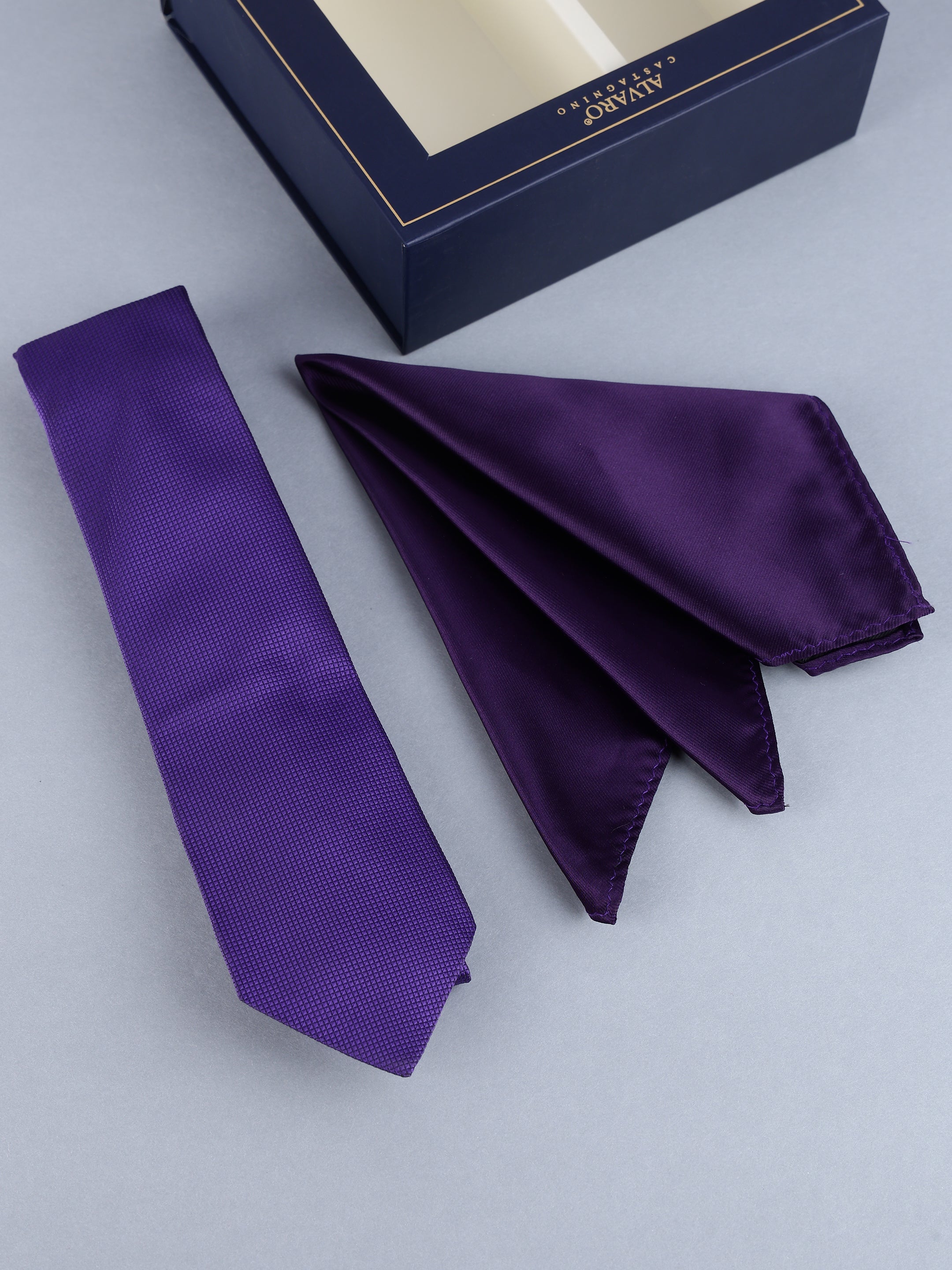 Deep Purple Micro-Textured Necktie & Solid Pocket Square Set