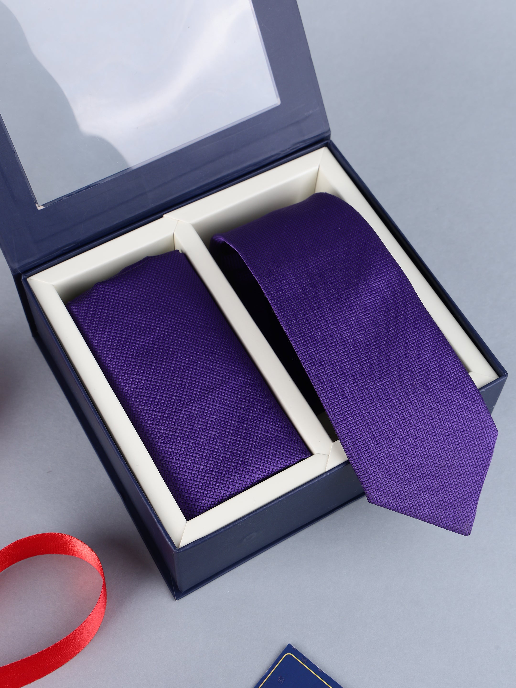 Royal Purple Micro-Grid Necktie & Pocket Square Set
