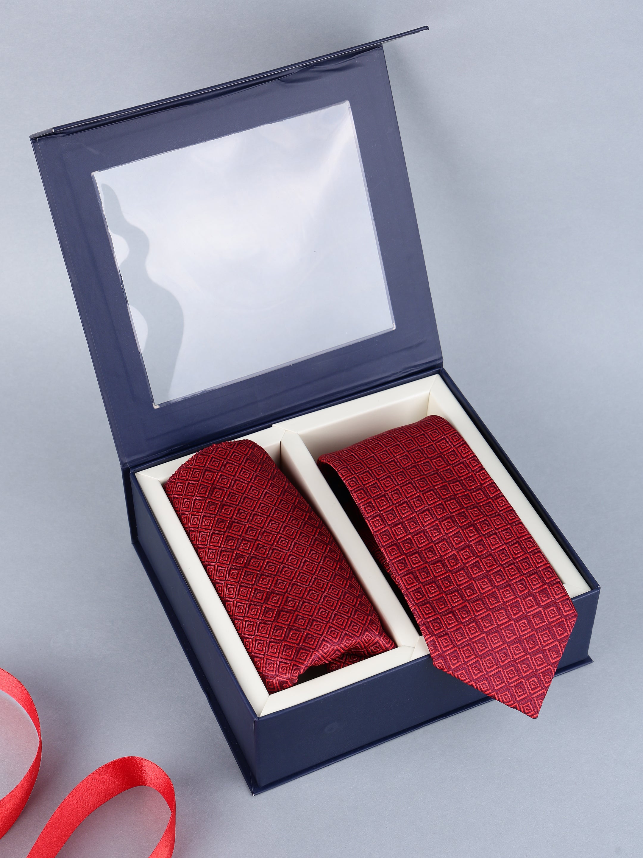 Maroon Geometric Necktie Gift Set