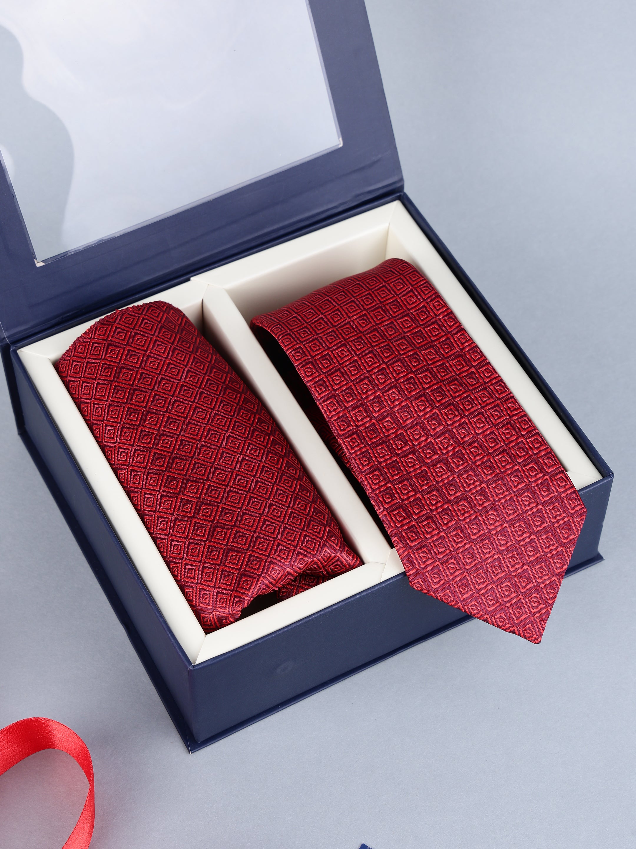 Maroon Geometric Necktie Gift Set