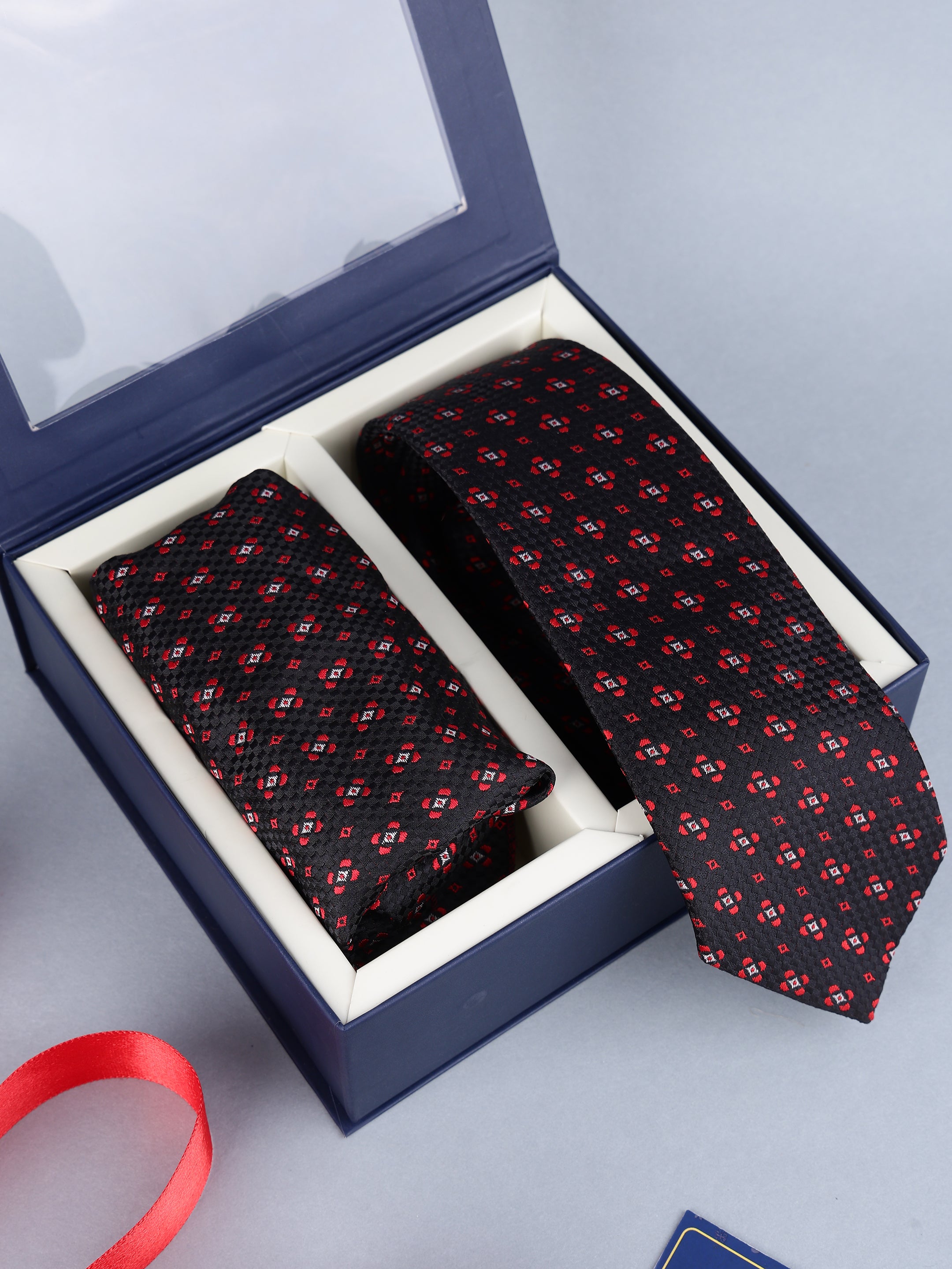 Black & Red Floral Necktie Gift Set