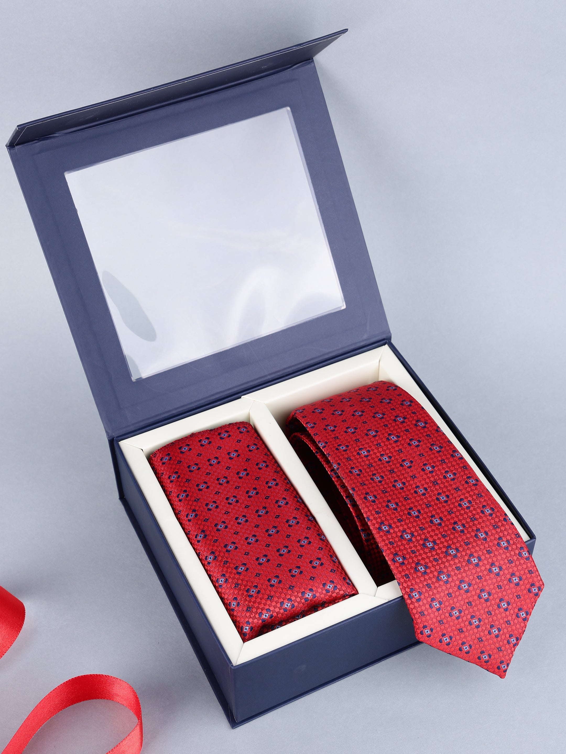 Red Floral Micro-Print Necktie Gift Set
