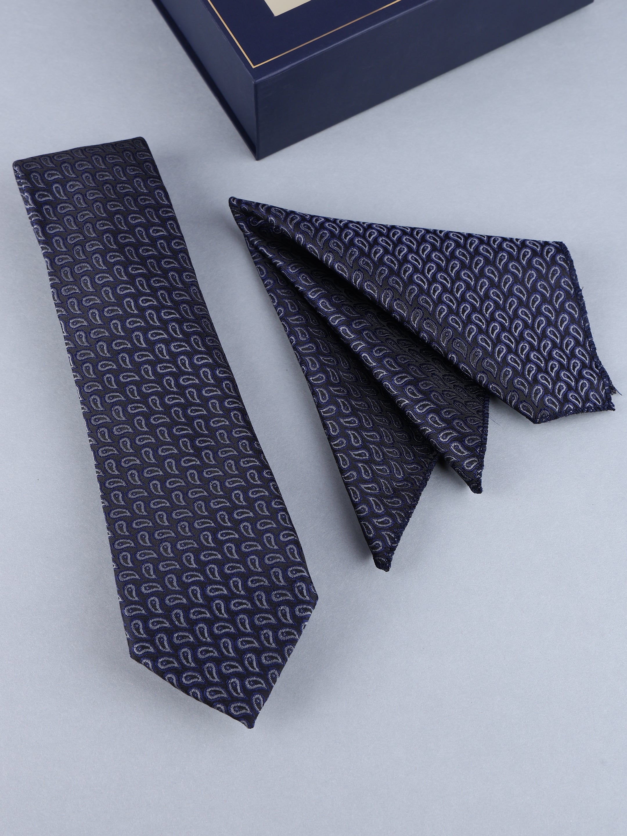 Blue & Grey Micro Paisley Necktie Gift Set