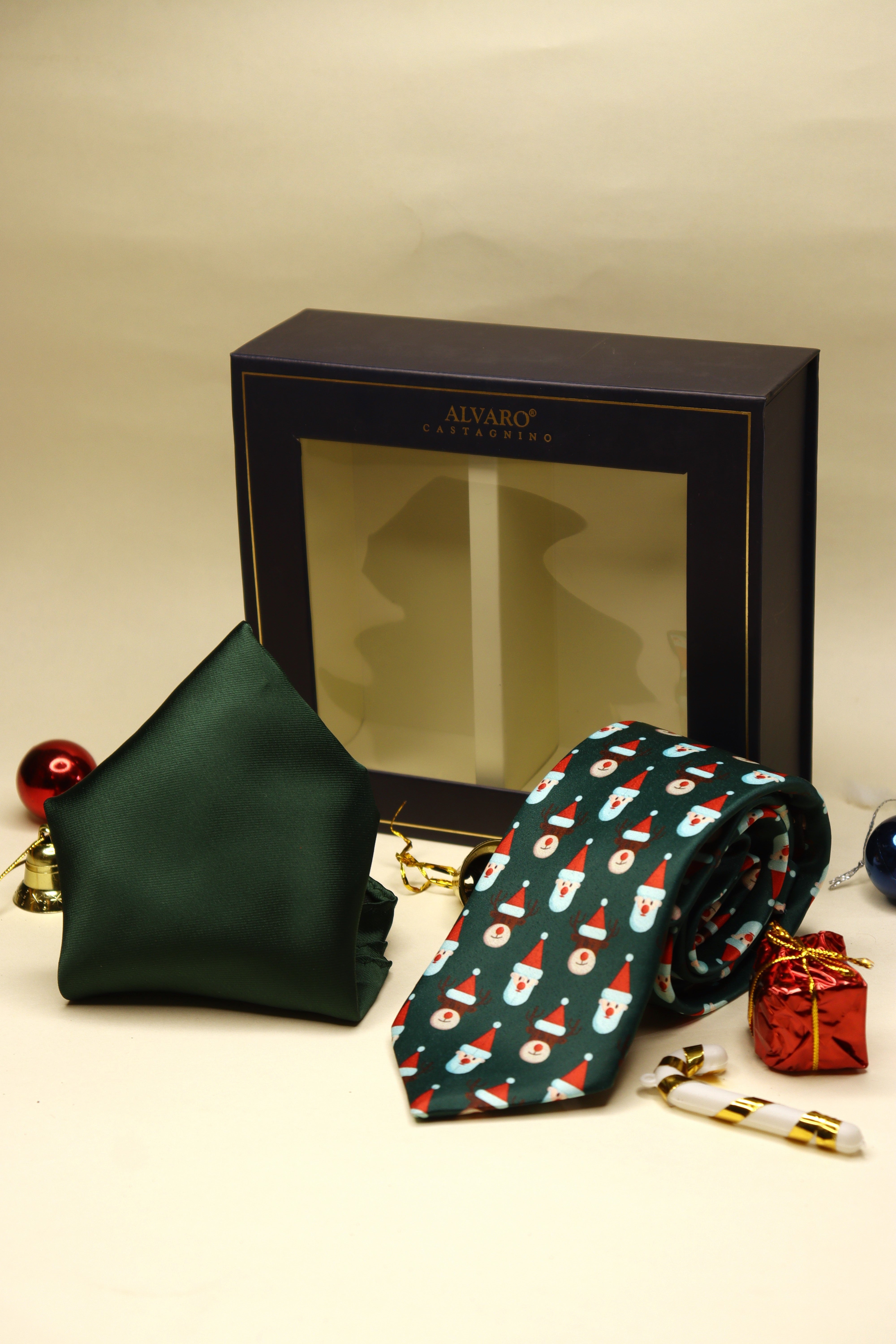Santa Green Necktie & Green Pocket Square Gift Set