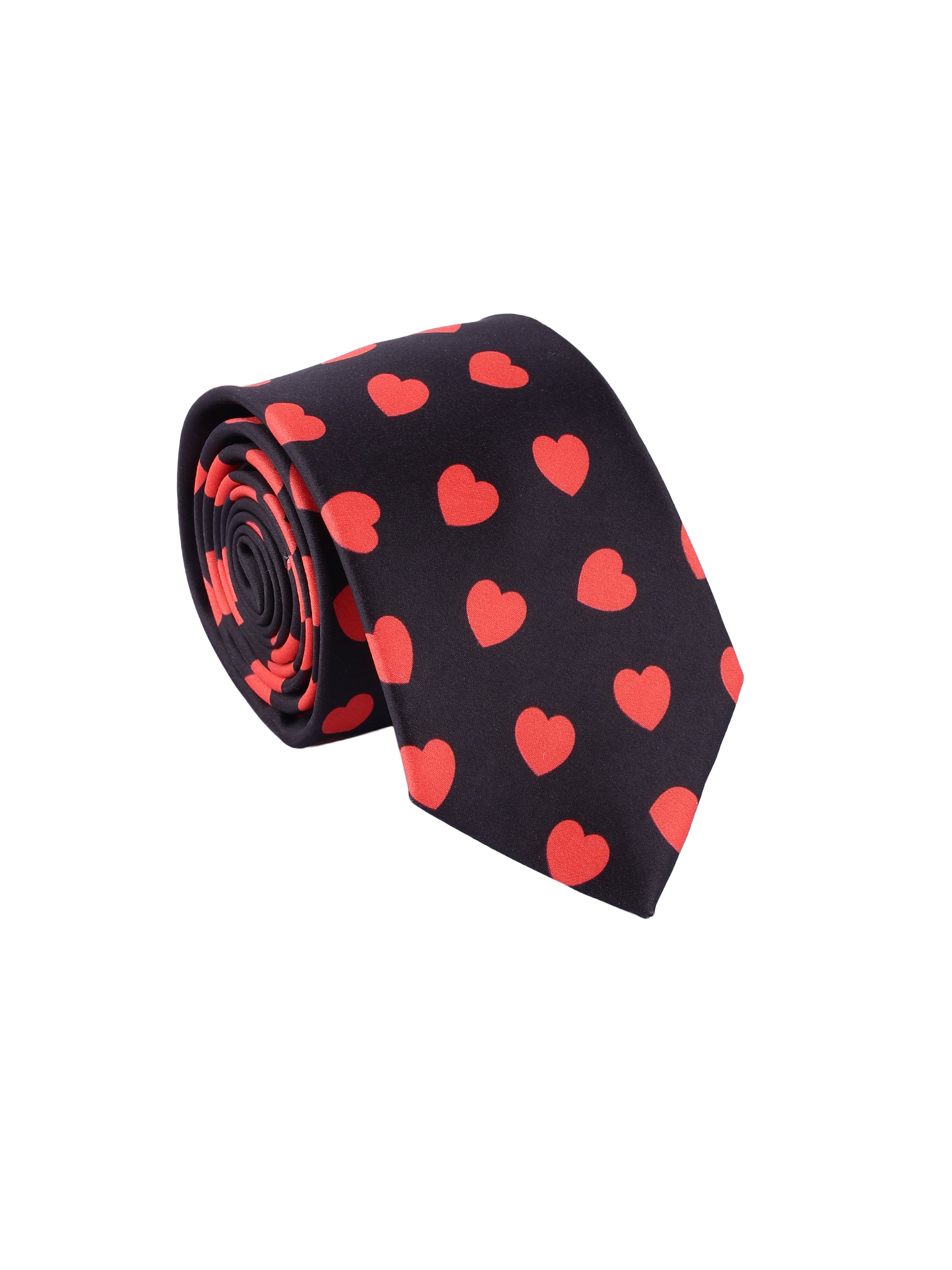 Black & Red Heart Necktie with Pocket Square Valentine Gift Set