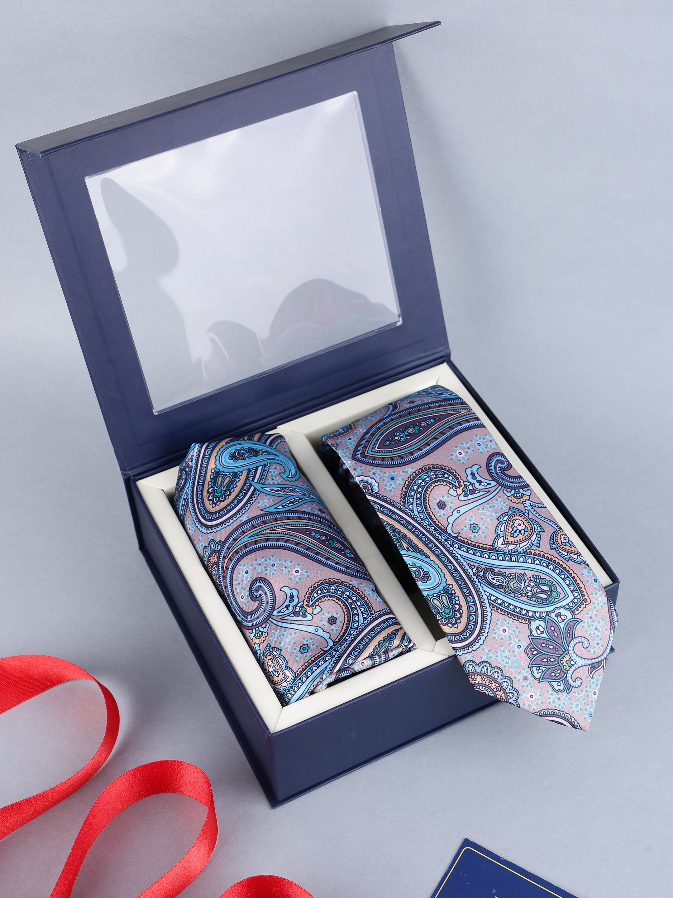 Dusty Mauve & Teal Paisley Necktie & Pocket Square Gift Set