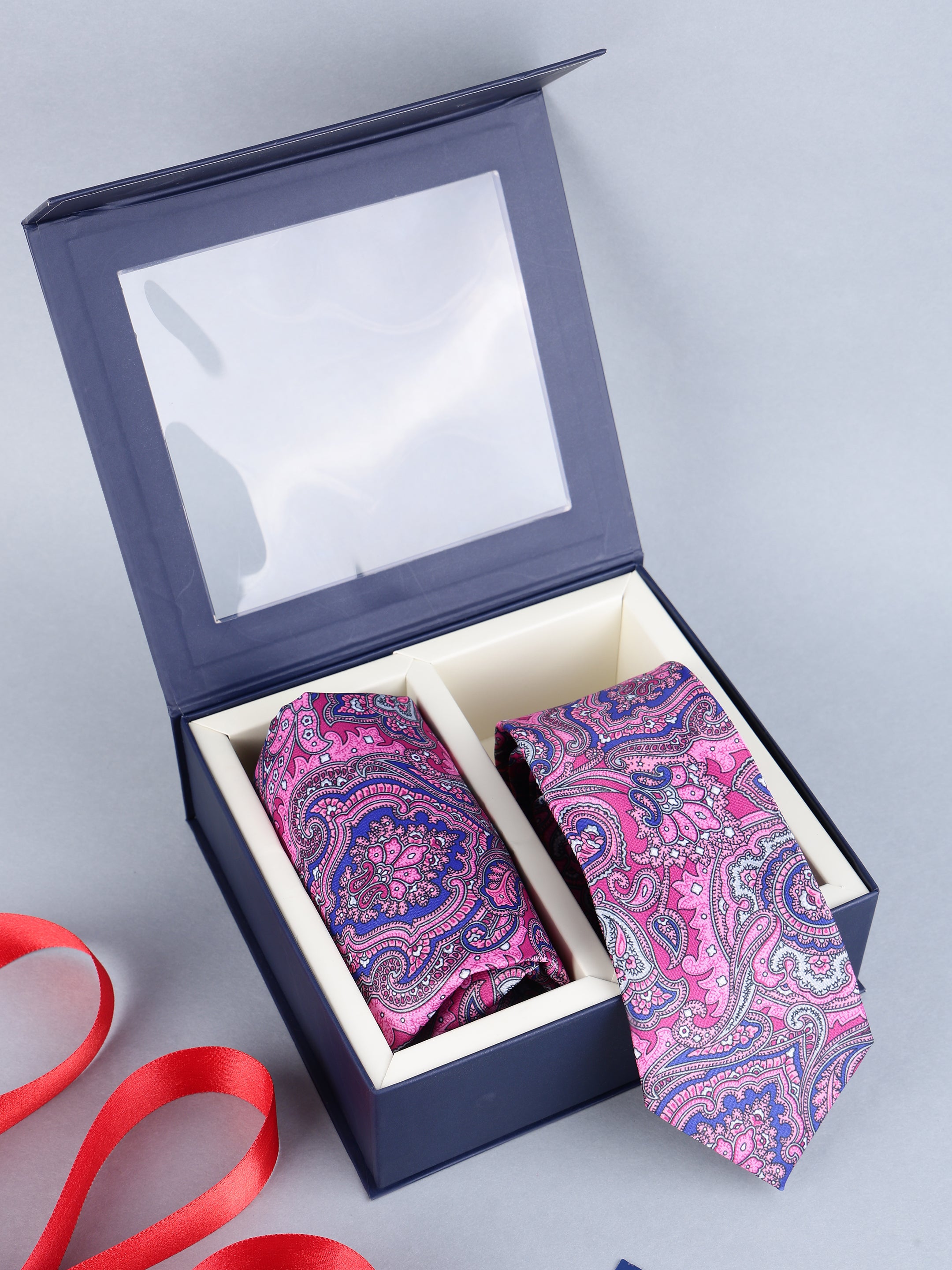 Magenta & Blue Paisley Tie & Pocket Square Gift Set