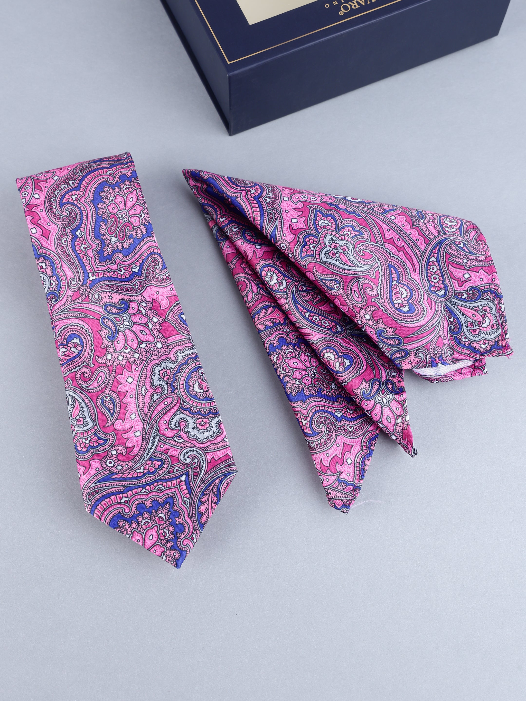 Magenta & Blue Paisley Tie & Pocket Square Gift Set
