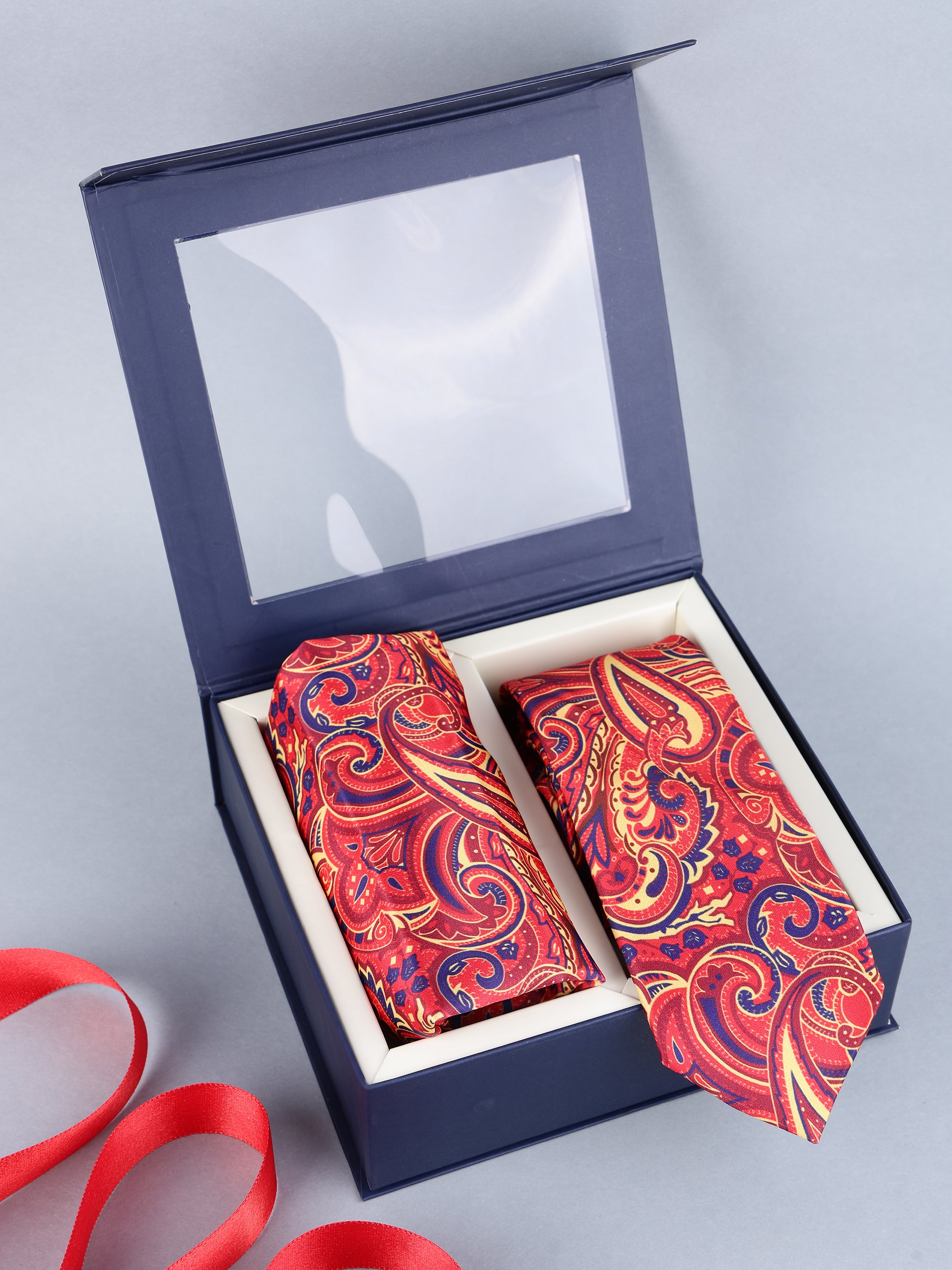 Orange & Amber Paisley Tie & Pocket Square Set