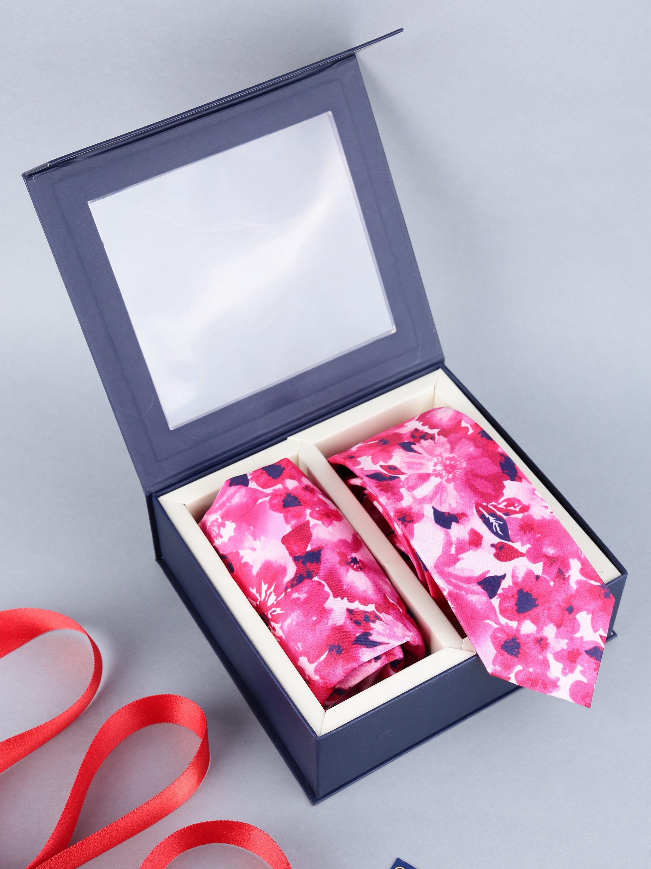 Pink Floral Necktie & Pocket Square Set