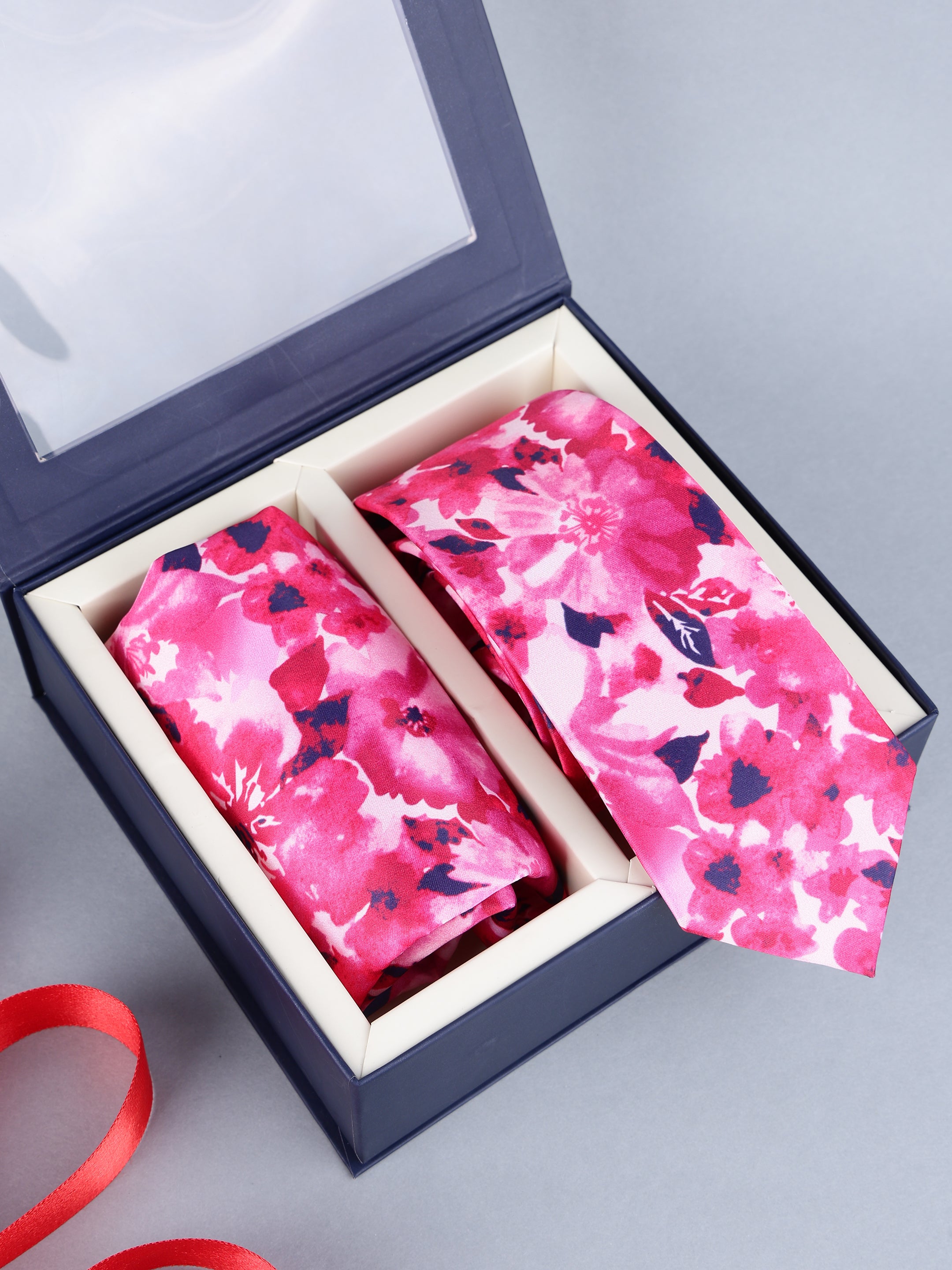 Pink Floral Necktie & Pocket Square Set