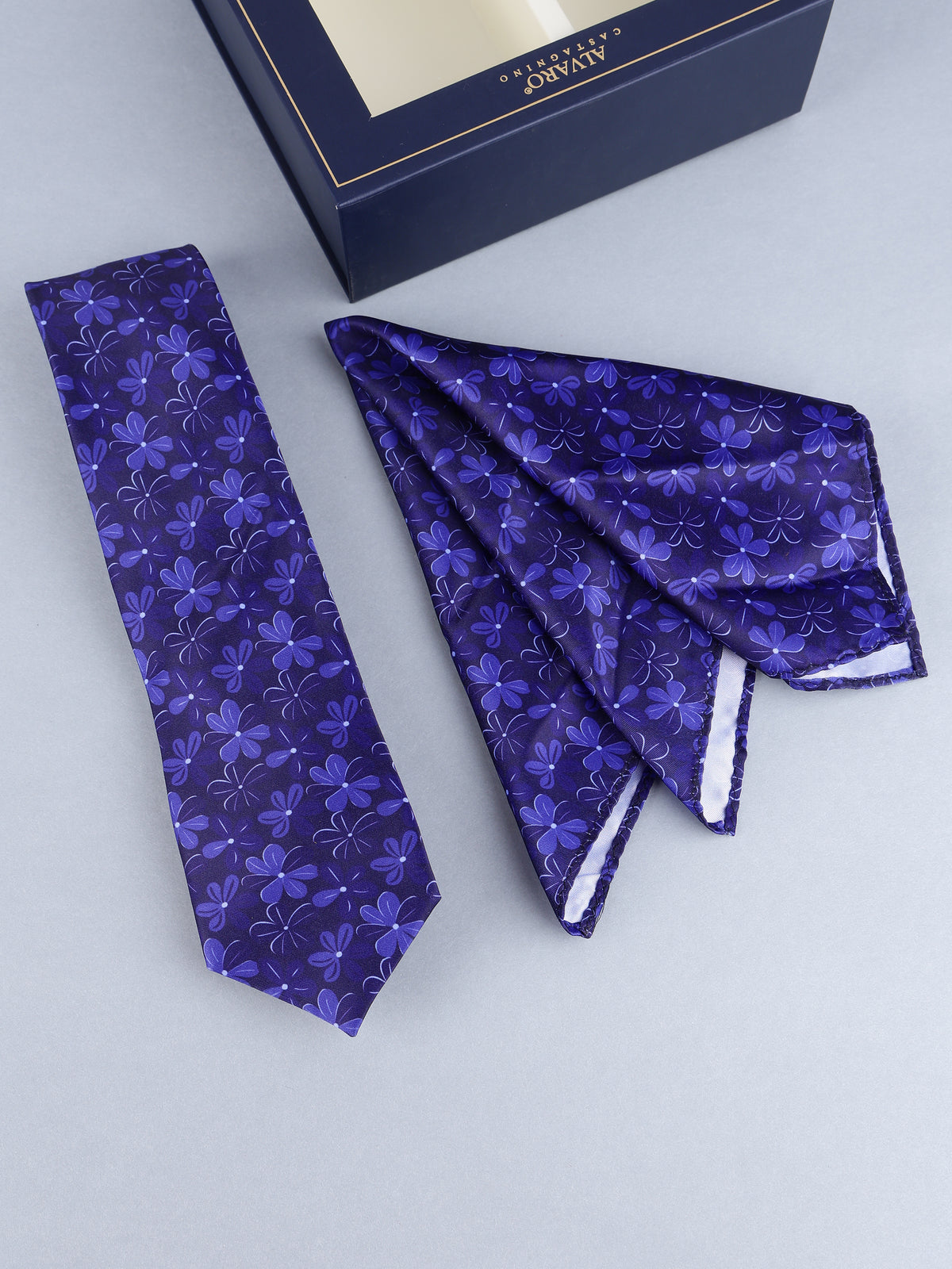 Purple Floral Necktie & Pocket Square Set