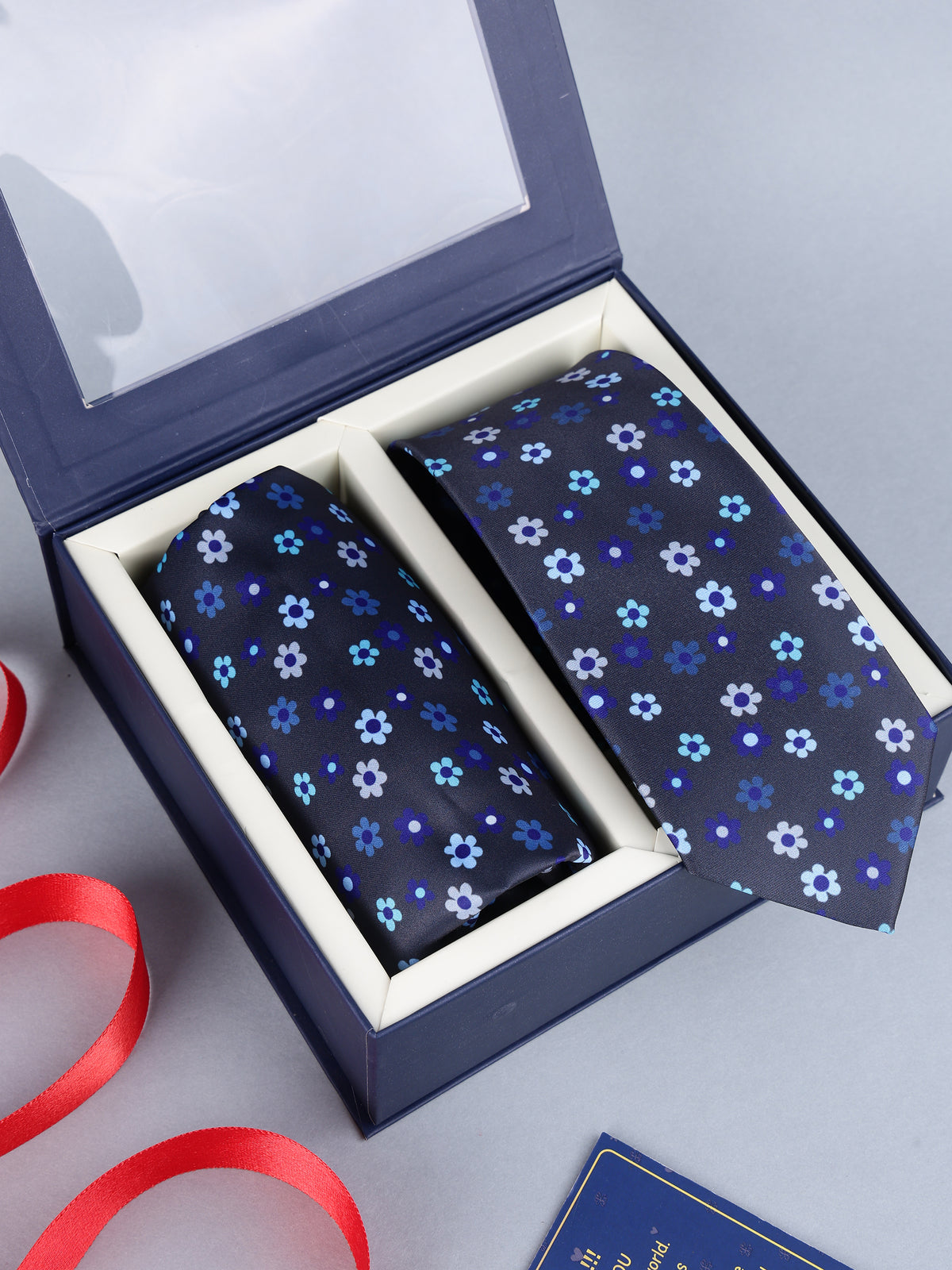 Dark Navy Micro Floral Necktie & Pocket Square Set