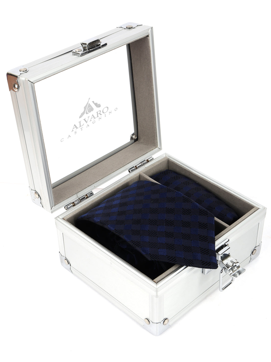 Navy Blue Micro-Diamond Silk Accessories Gift Set
