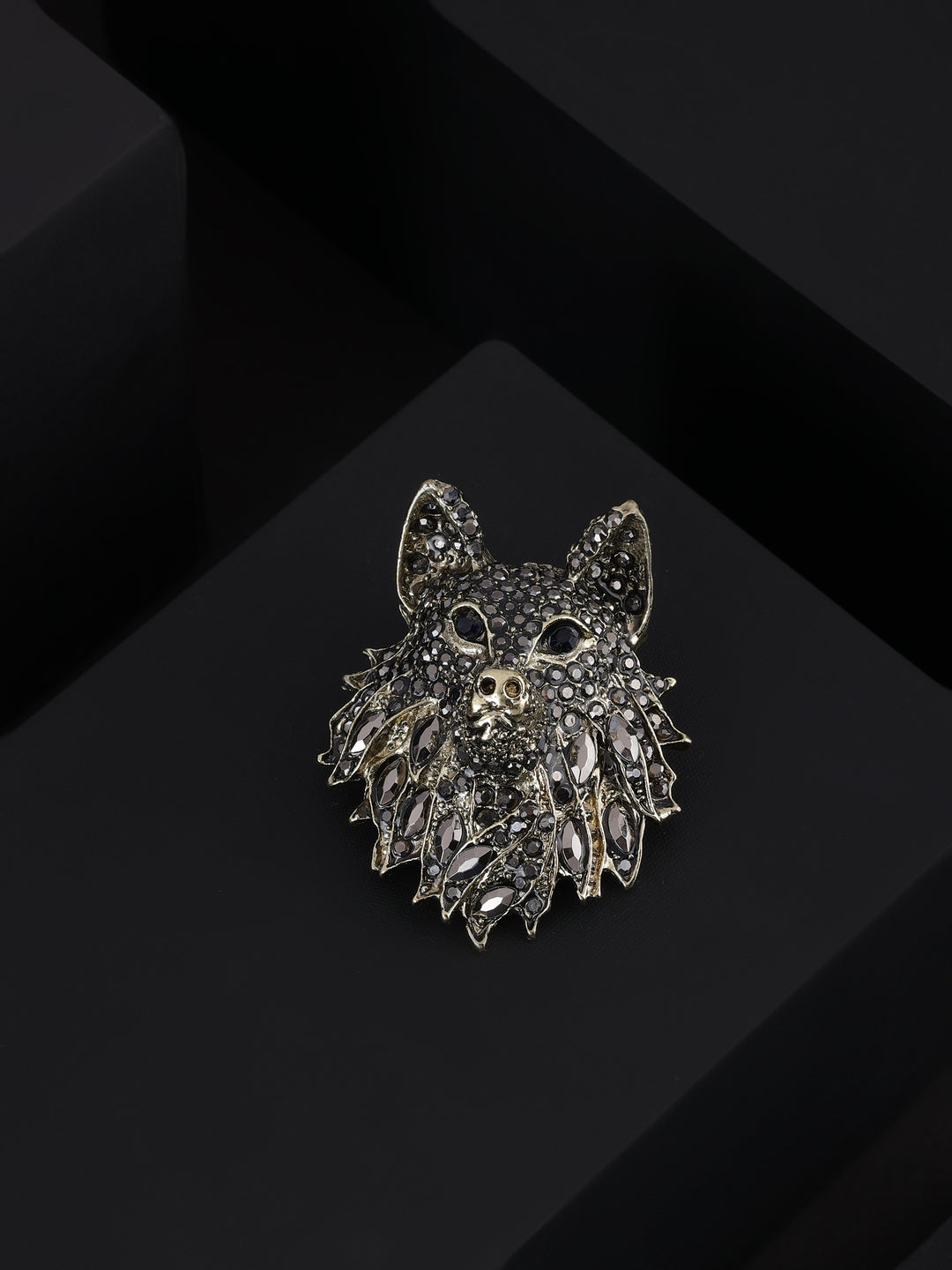 Majestic Wolf Head Crystal Brooch
