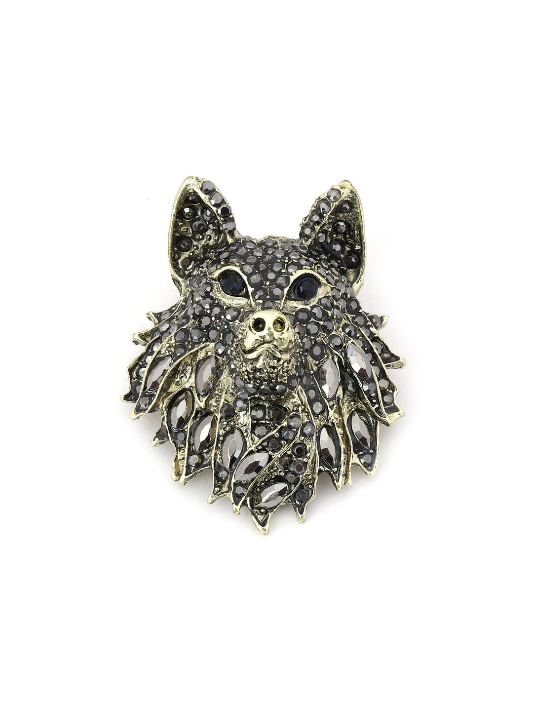 Majestic Wolf Head Crystal Brooch