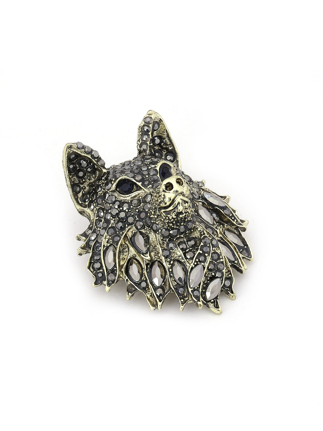 Majestic Wolf Head Crystal Brooch