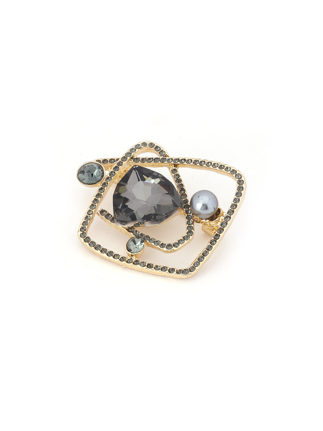 Gold-Tone & Charcoal Crystal Brooch