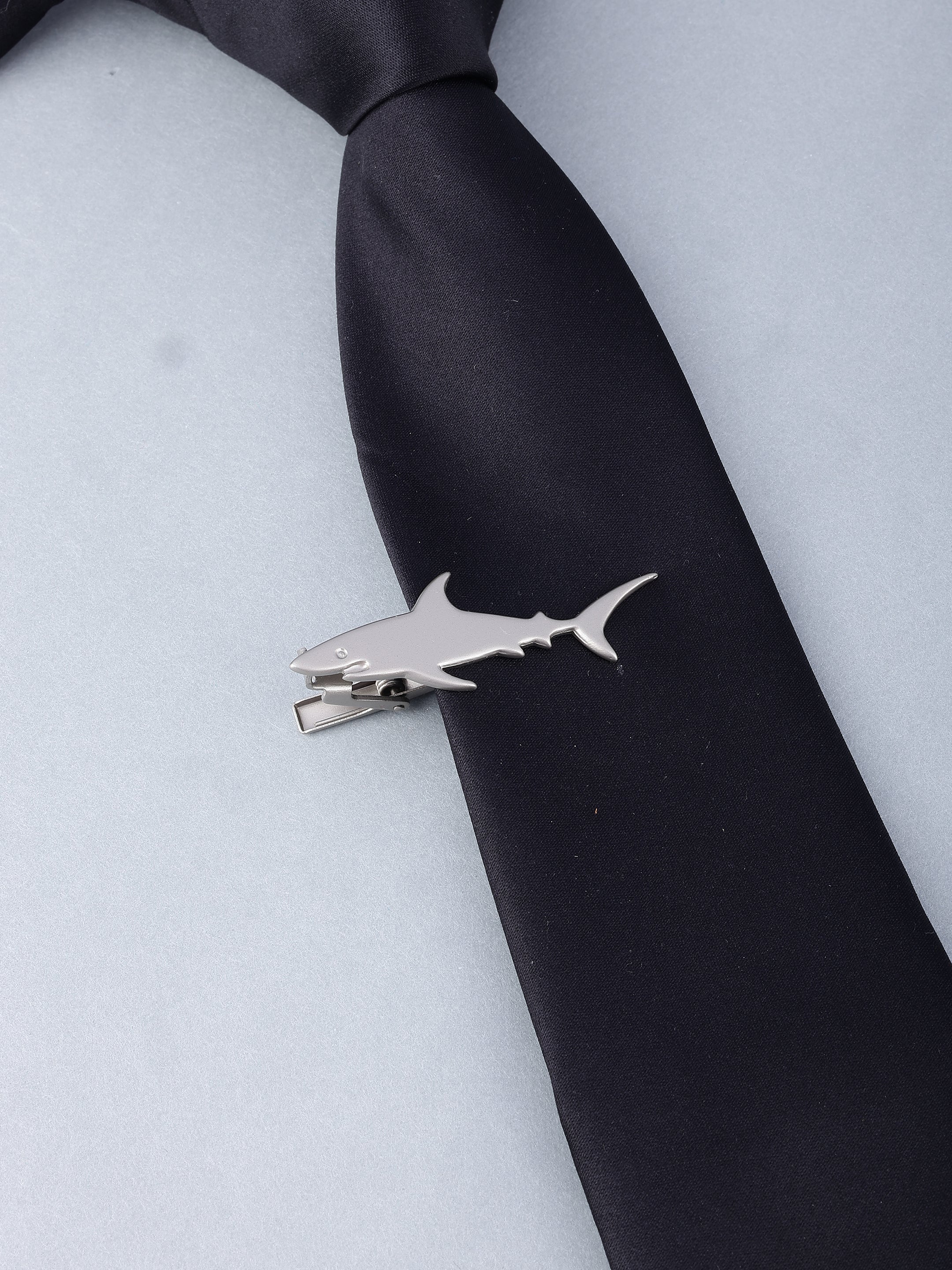 Silver-Toned Shark Shaped Tie Bar
