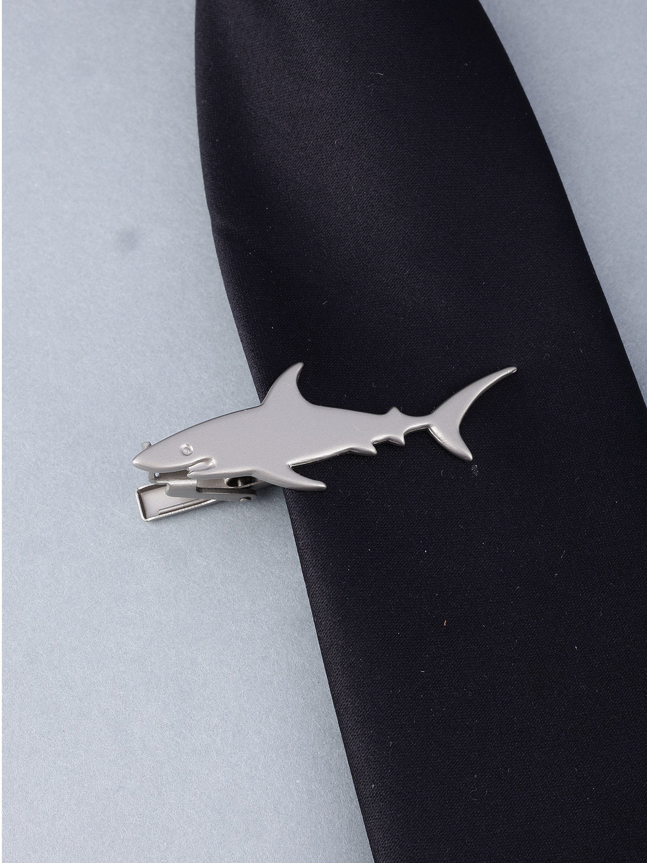 Silver-Toned Shark Shaped Tie Bar