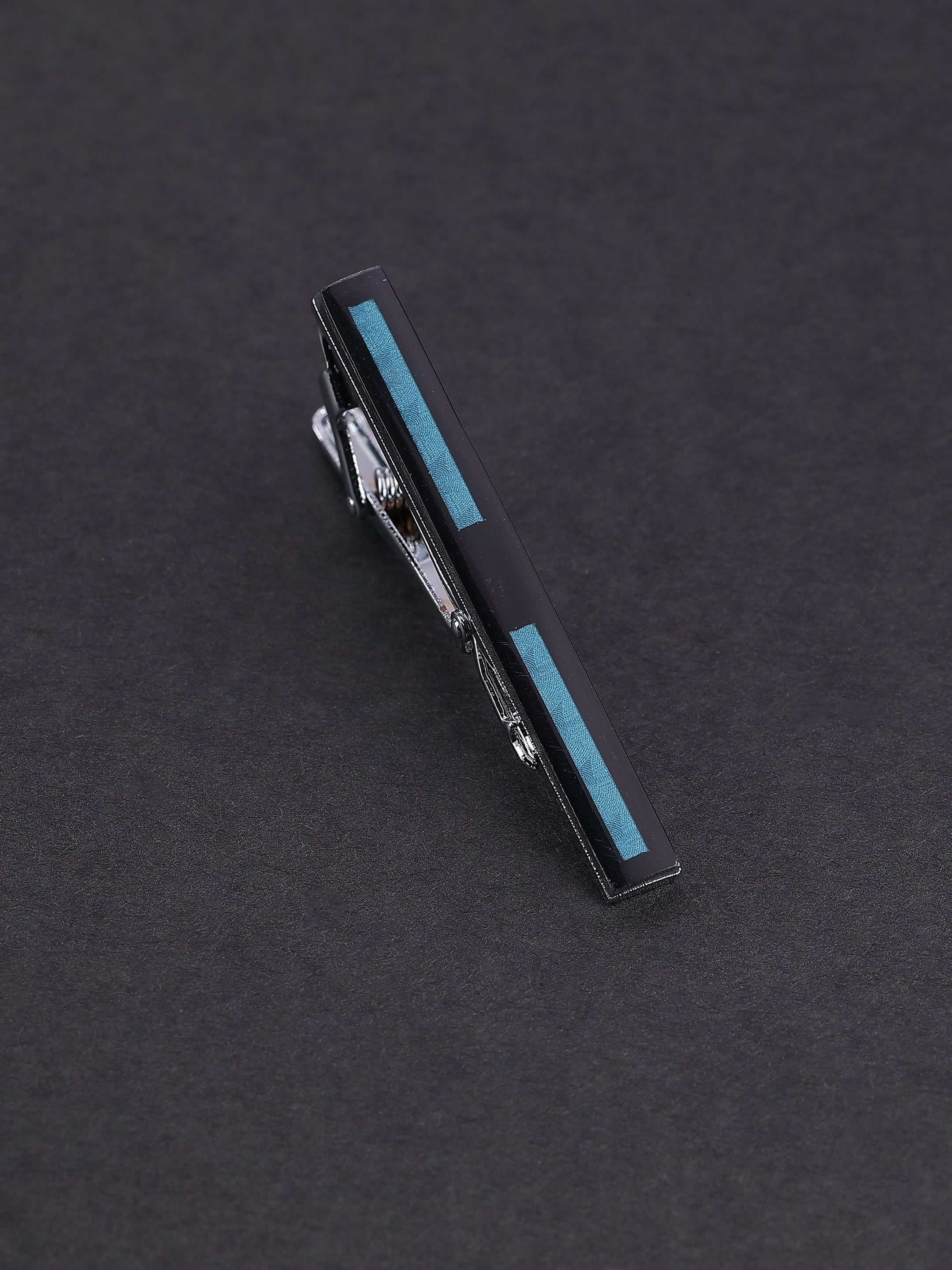 Black & Teal Blue Inlay Tie Pin
