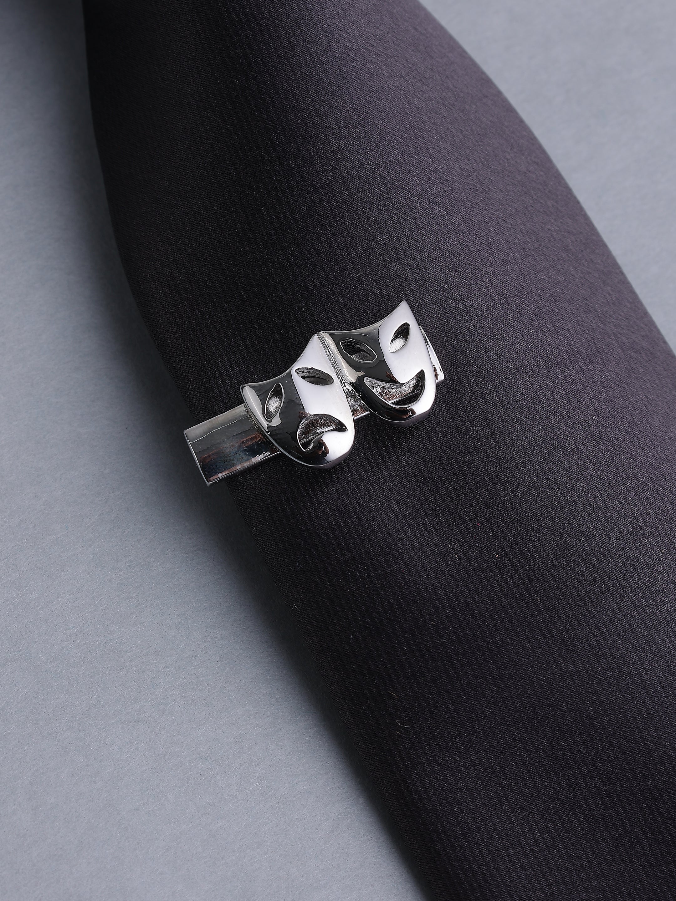 Silver-Toned Drama Masks Novelty Tie Pin
