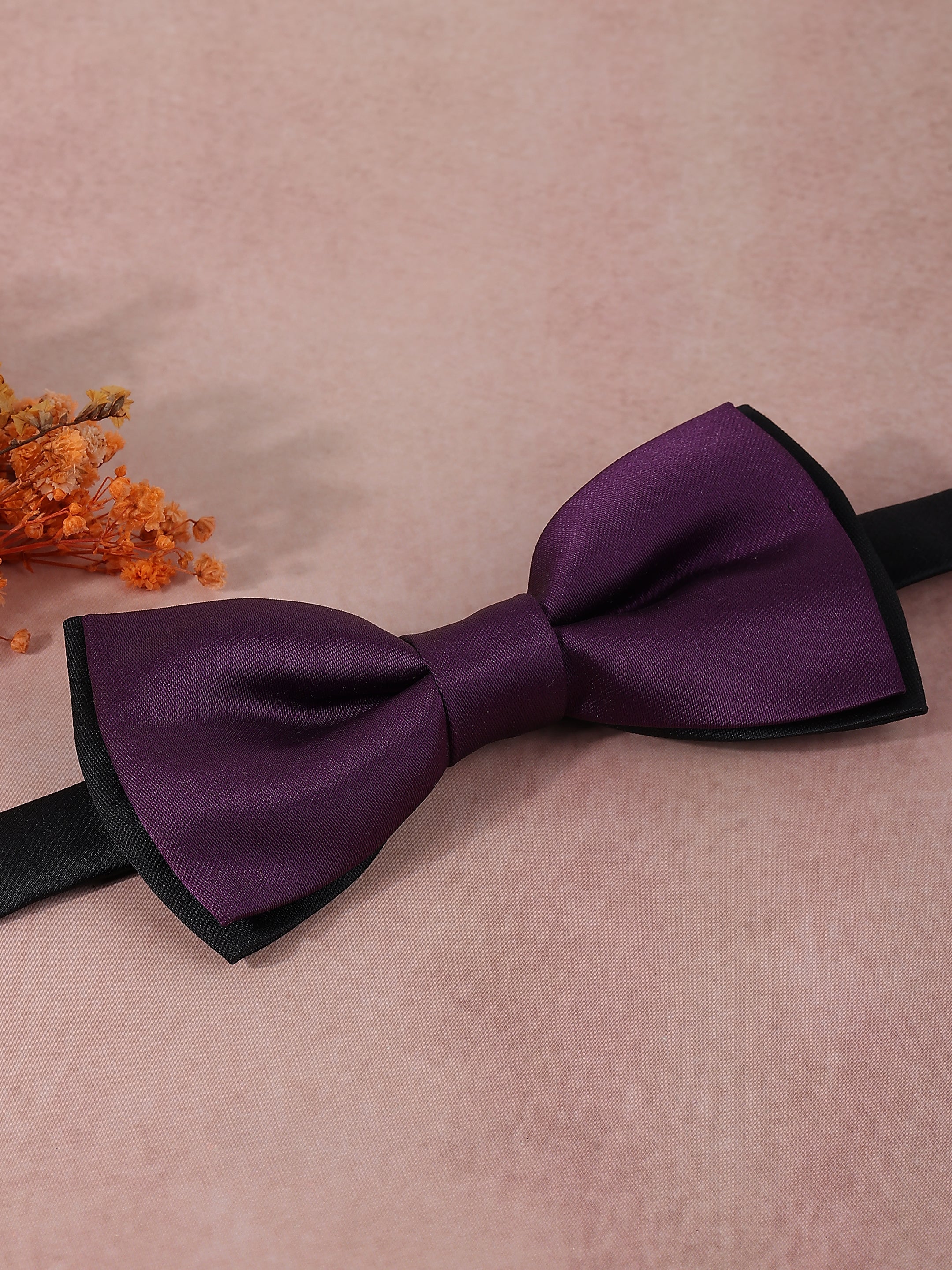 Deep Plum & Black Dual-Layer Bow Tie