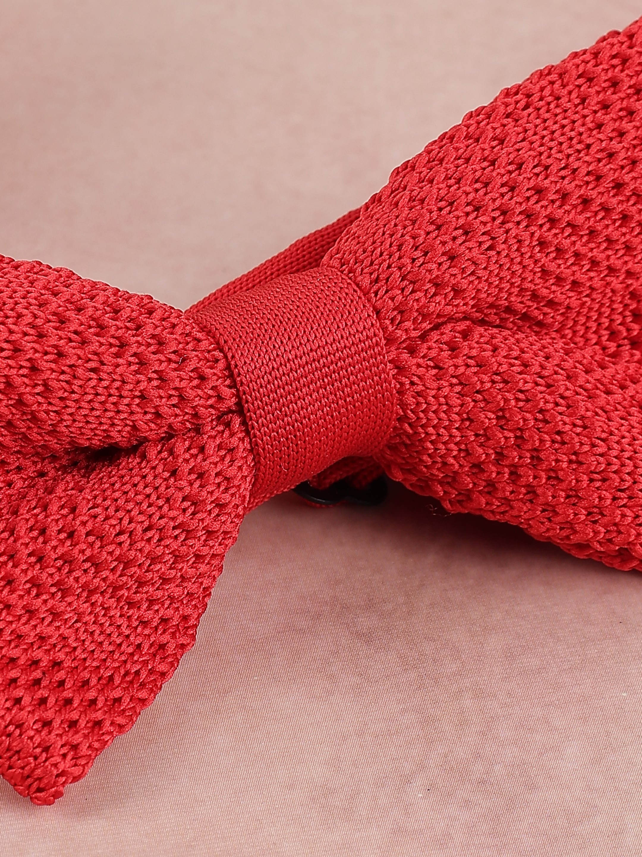 Vibrant Red Textured Knit Bow Tie