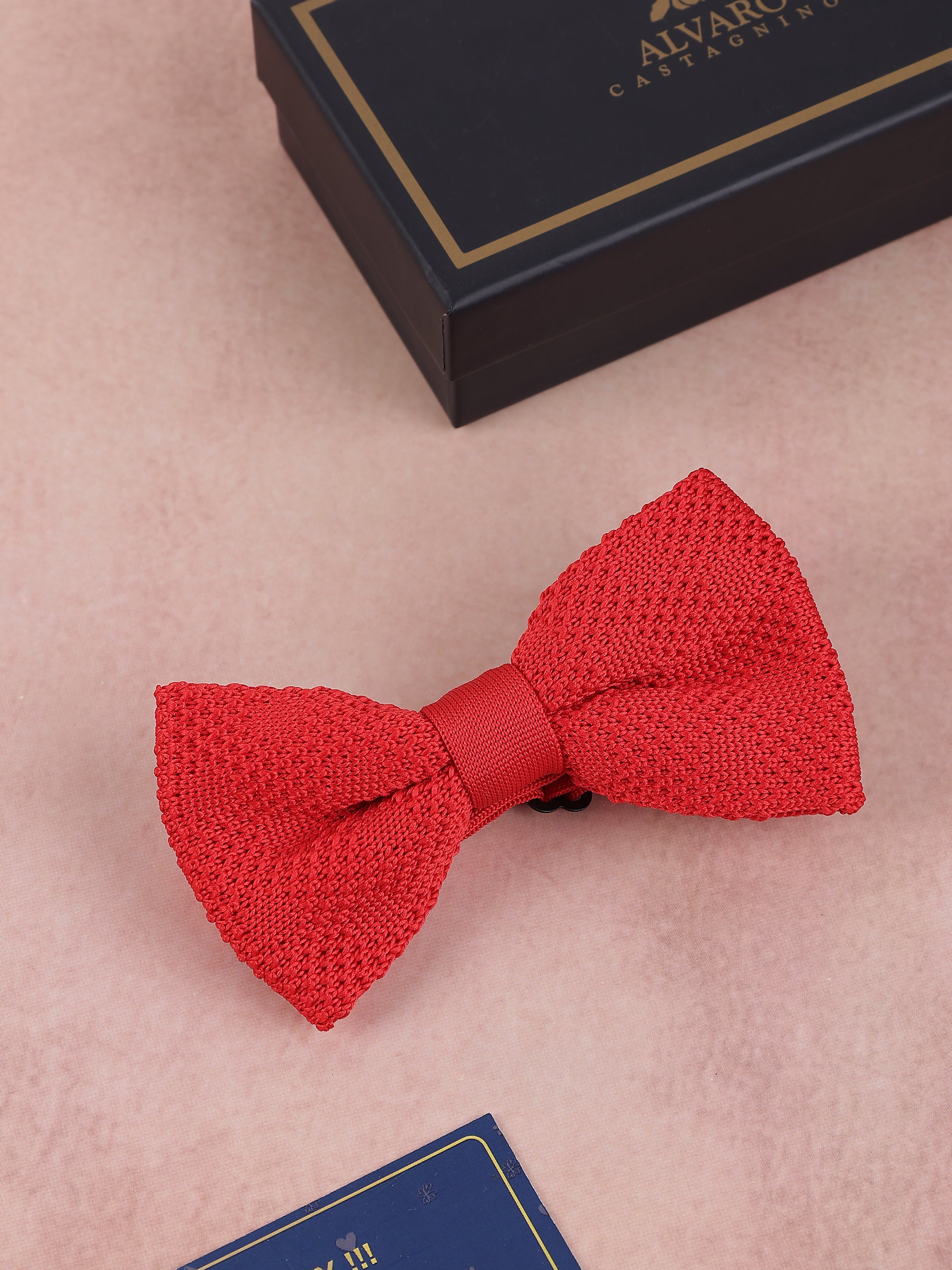 Vibrant Red Textured Knit Bow Tie