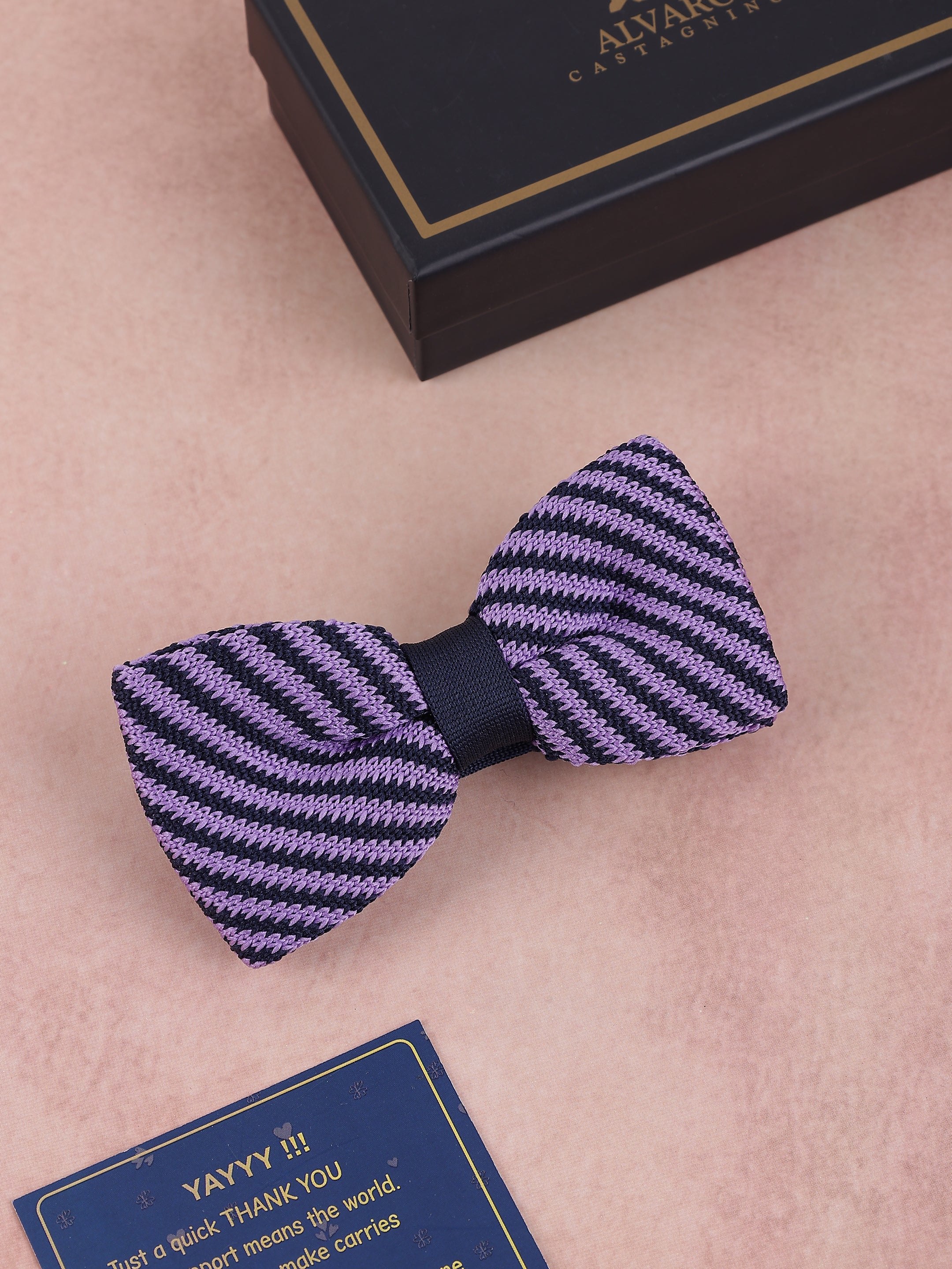 Purple and Navy Zig-Zag Knit Bow Tie