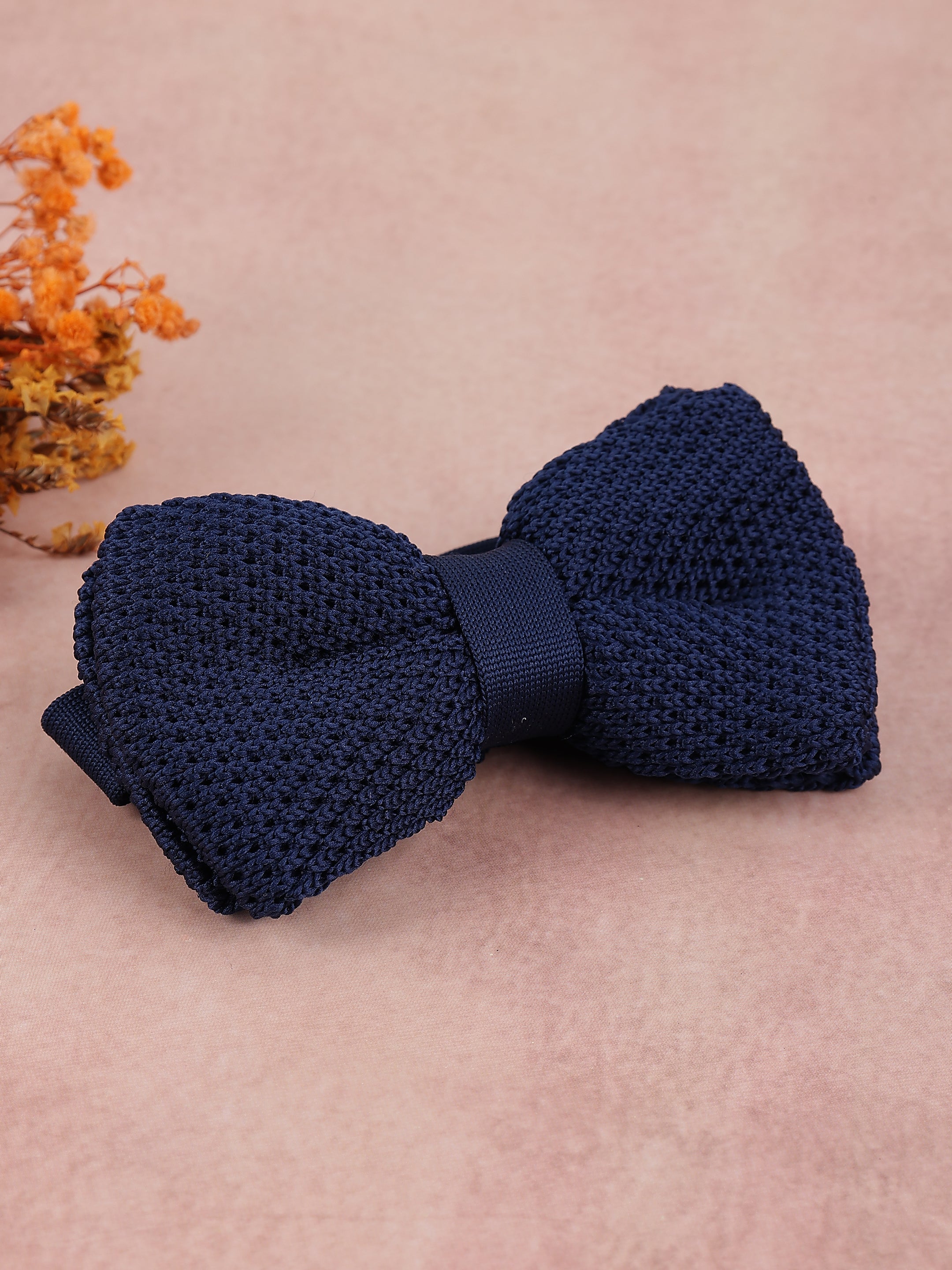Navy Blue Textured Knit Bow Tie