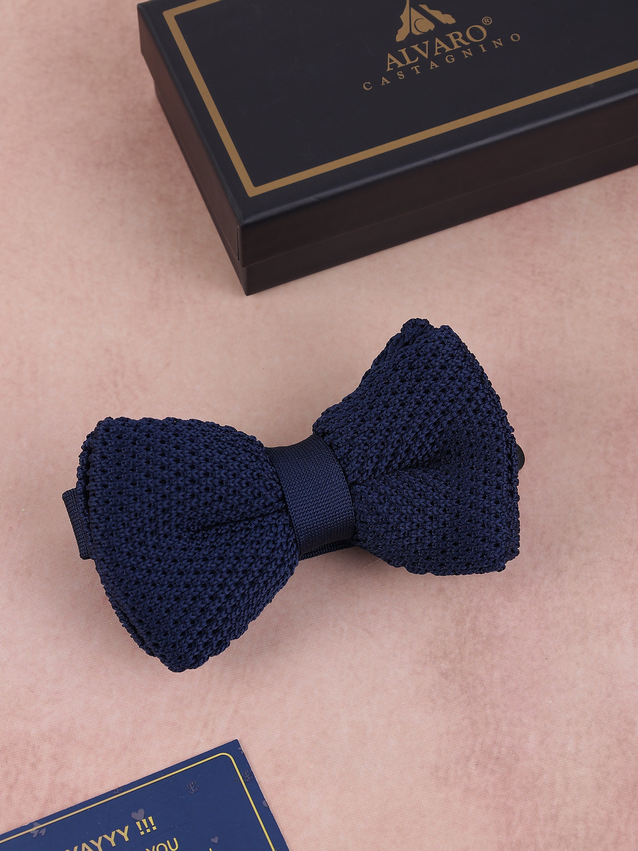 Navy Blue Textured Knit Bow Tie