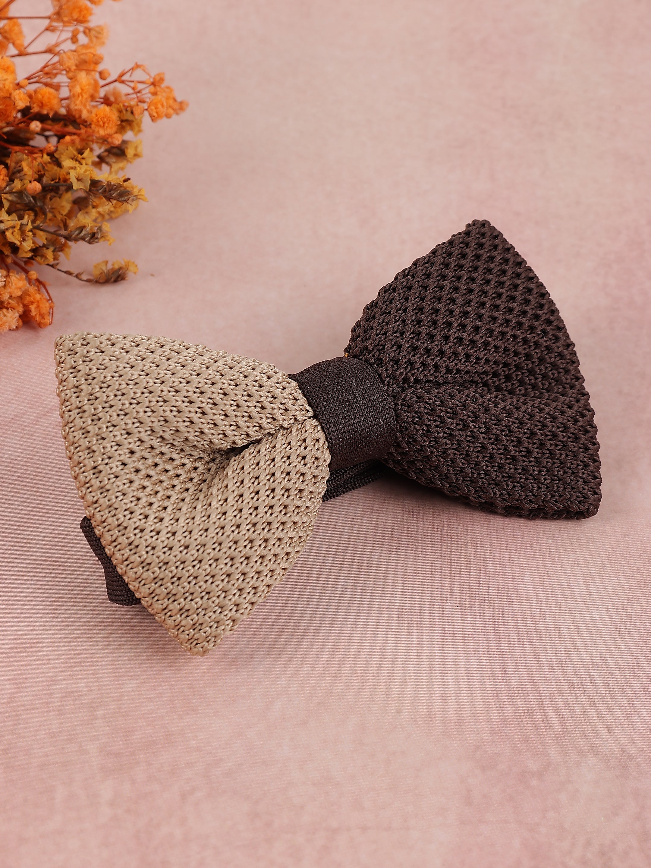 Tan & Coffee Brown Two-Tone Knit Bow Tie