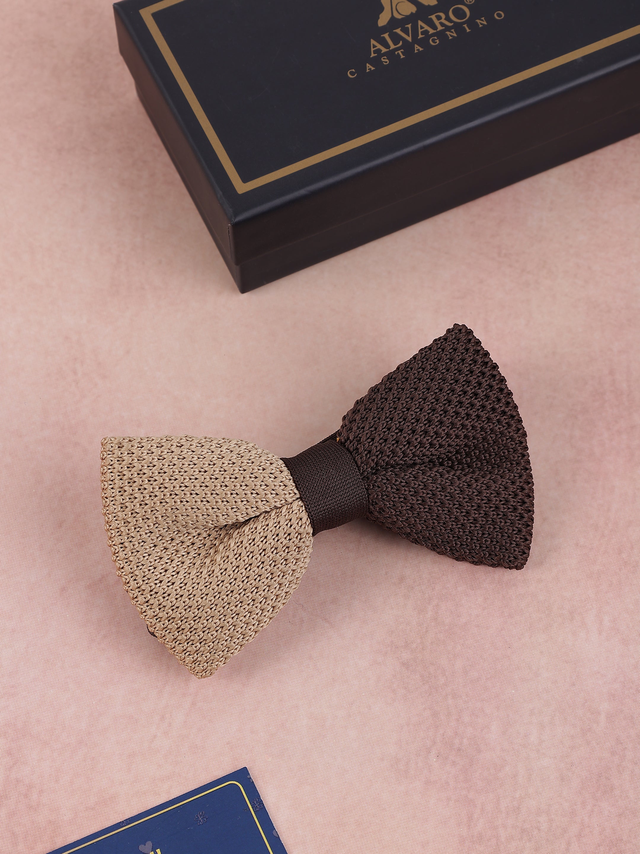 Tan & Coffee Brown Two-Tone Knit Bow Tie