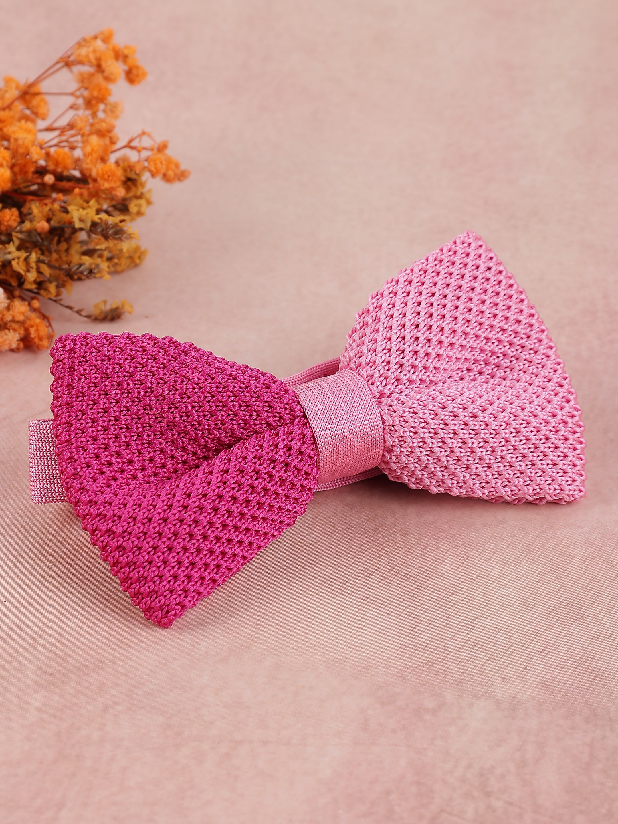 Pink Two-Tone Knit Bow Tie