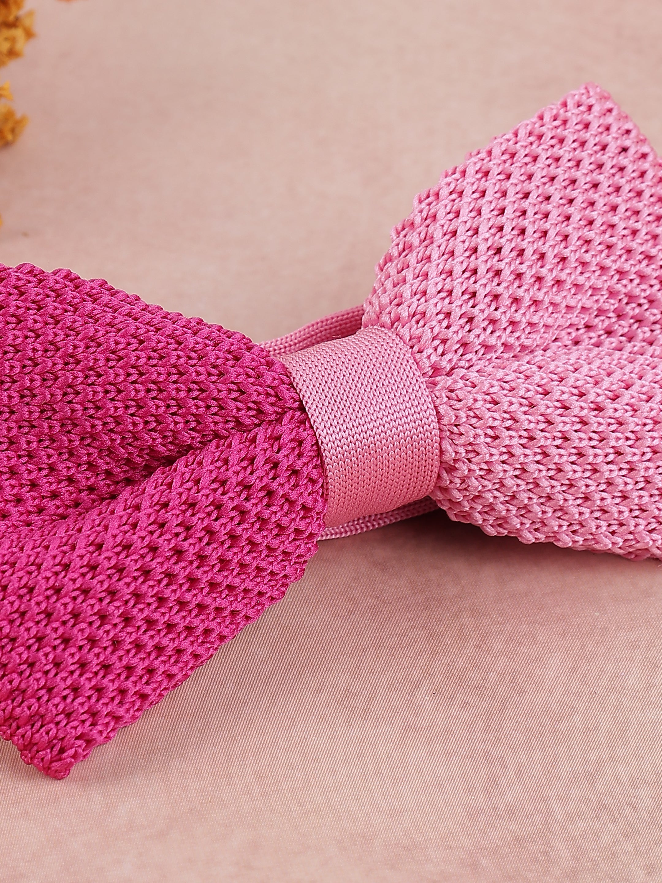 Pink Two-Tone Knit Bow Tie