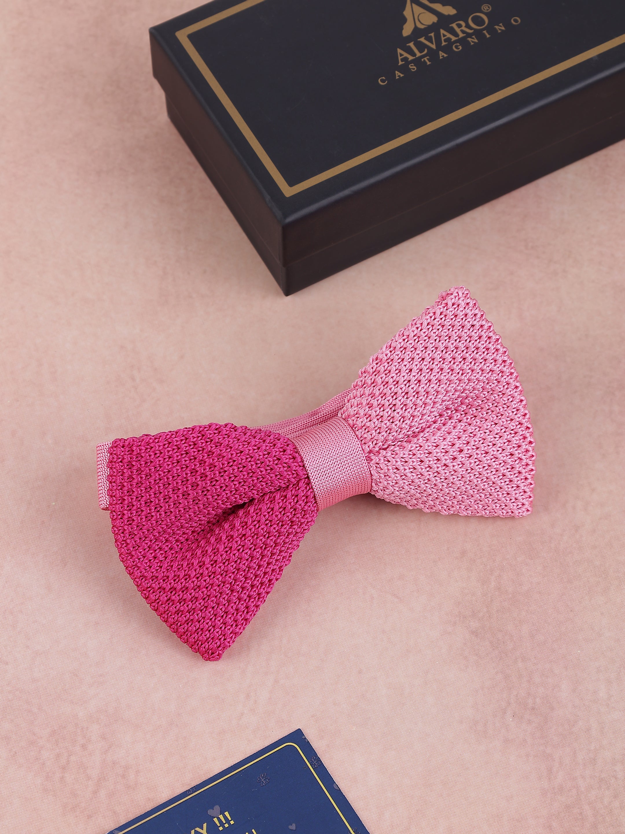 Pink Two-Tone Knit Bow Tie